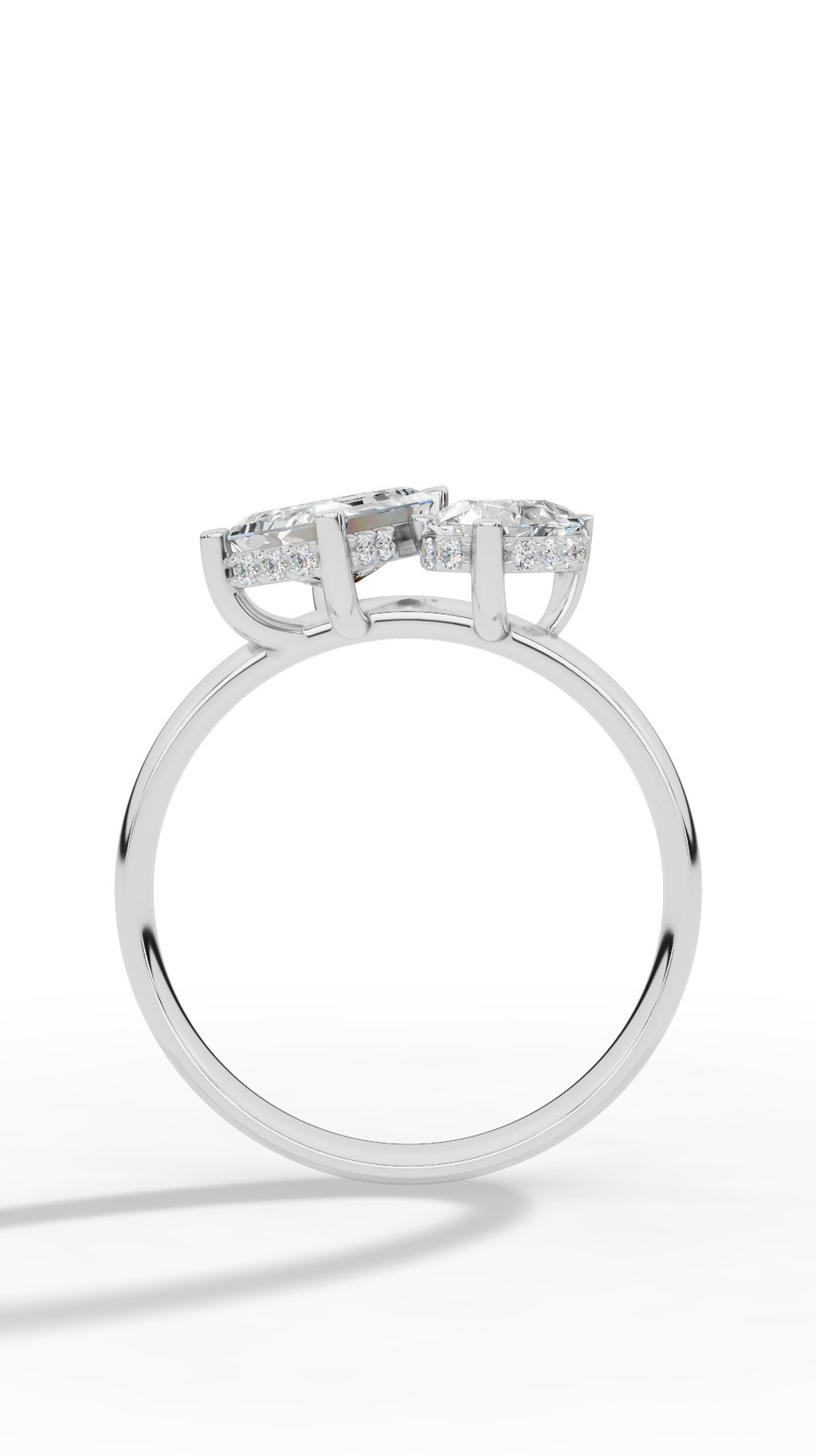 Toi-Et-Moi In Pear & Emerald Cut Ring 925 Sterling Silver 1.5 CTW