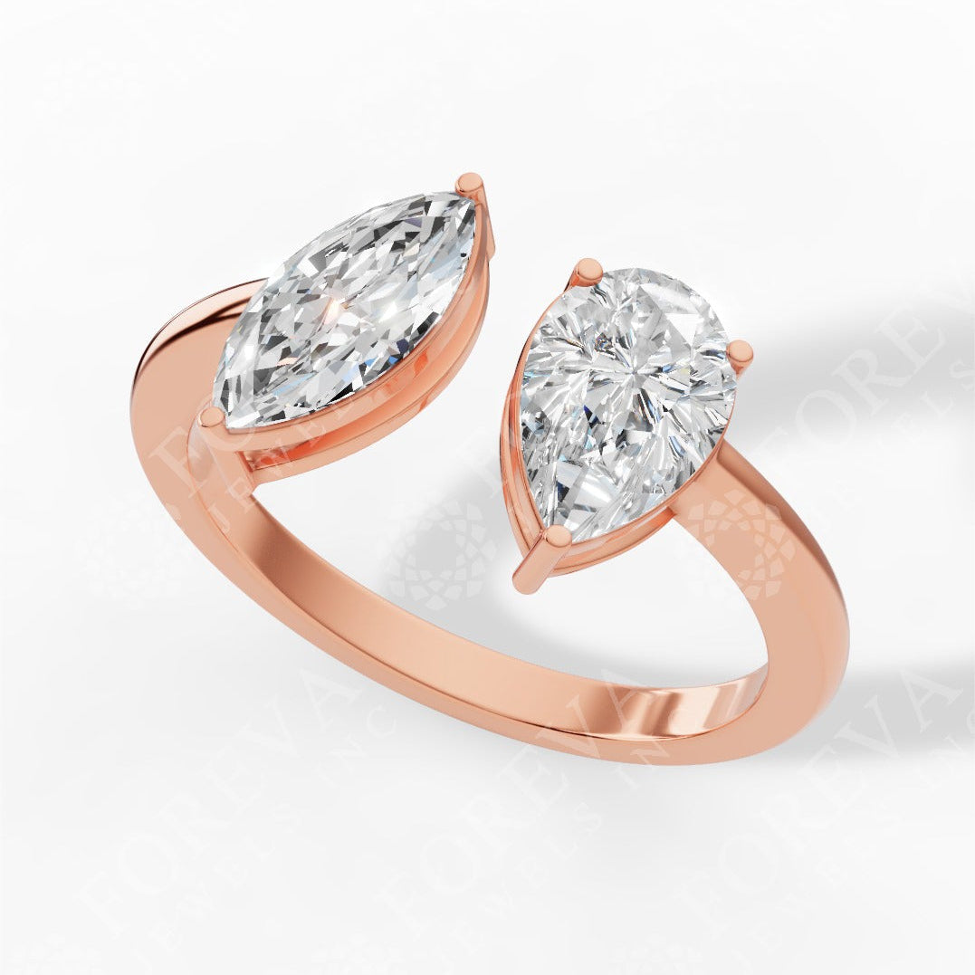 Toi-Et-Moi In Pear & Marquise Cut Lab Grown Diamond Two Stone Ring 18k rose gold