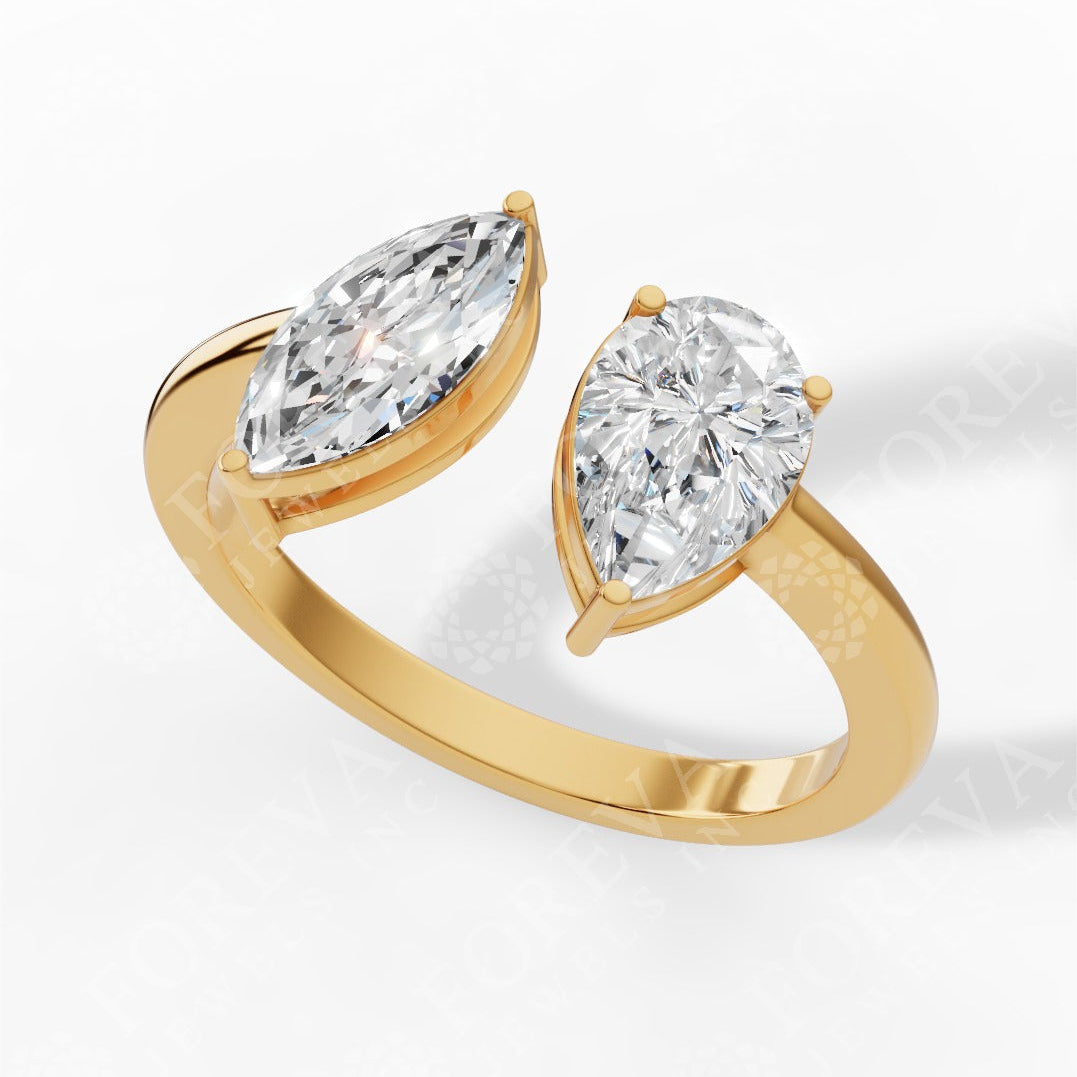 Toi-Et-Moi In Pear & Marquise Cut Lab Grown Diamond Two Stone Ring 18k yellow gold