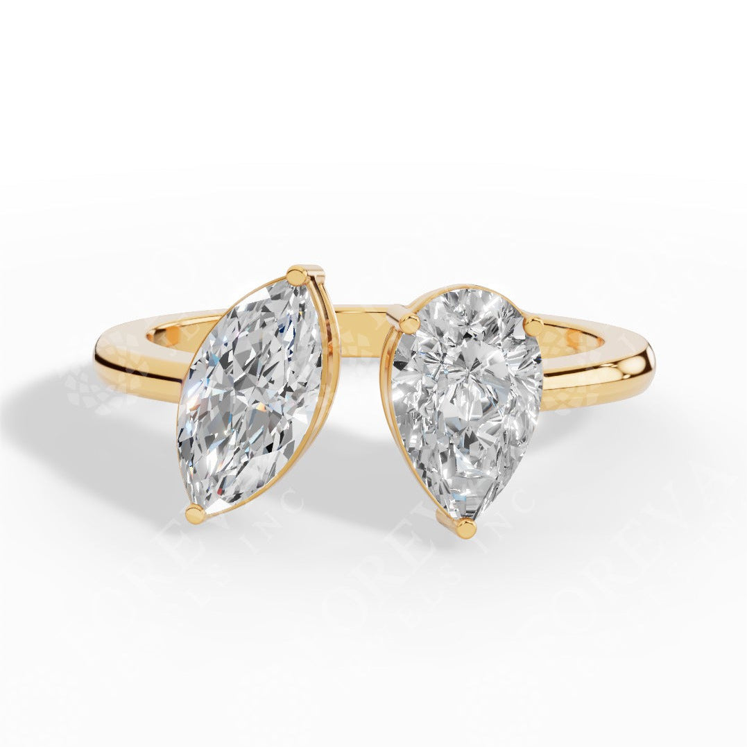 Toi-Et-Moi In Pear & Marquise Cut Lab Grown Diamond Two Stone Ring yellow gold