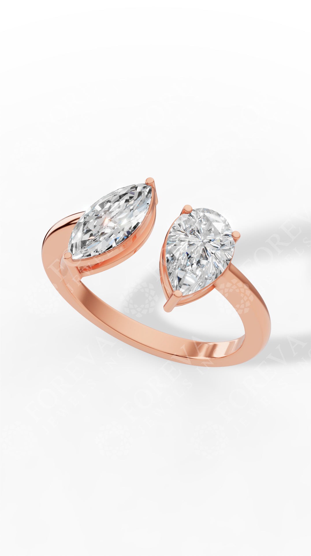 Toi-Et-Moi In Pear & Marquise Cut Two Stone Ring 10K Rose Gold 1.7 CTW