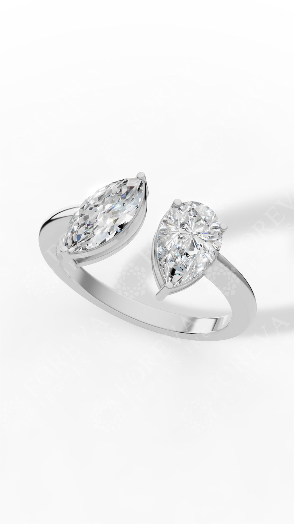 Toi-Et-Moi In Pear & Marquise Cut Two Stone Ring 10K White Gold 1.7 CTW