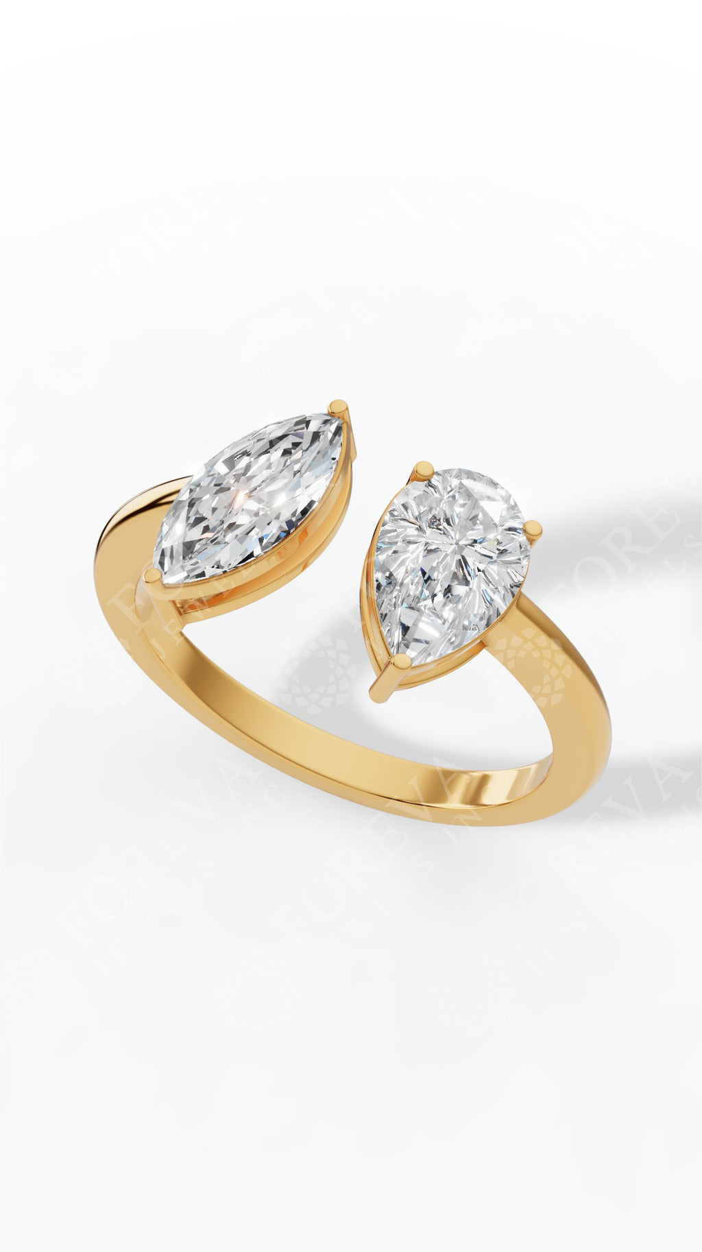 Toi-Et-Moi In Pear & Marquise Cut Two Stone Ring 10K Yellow Gold 1.7 CTW