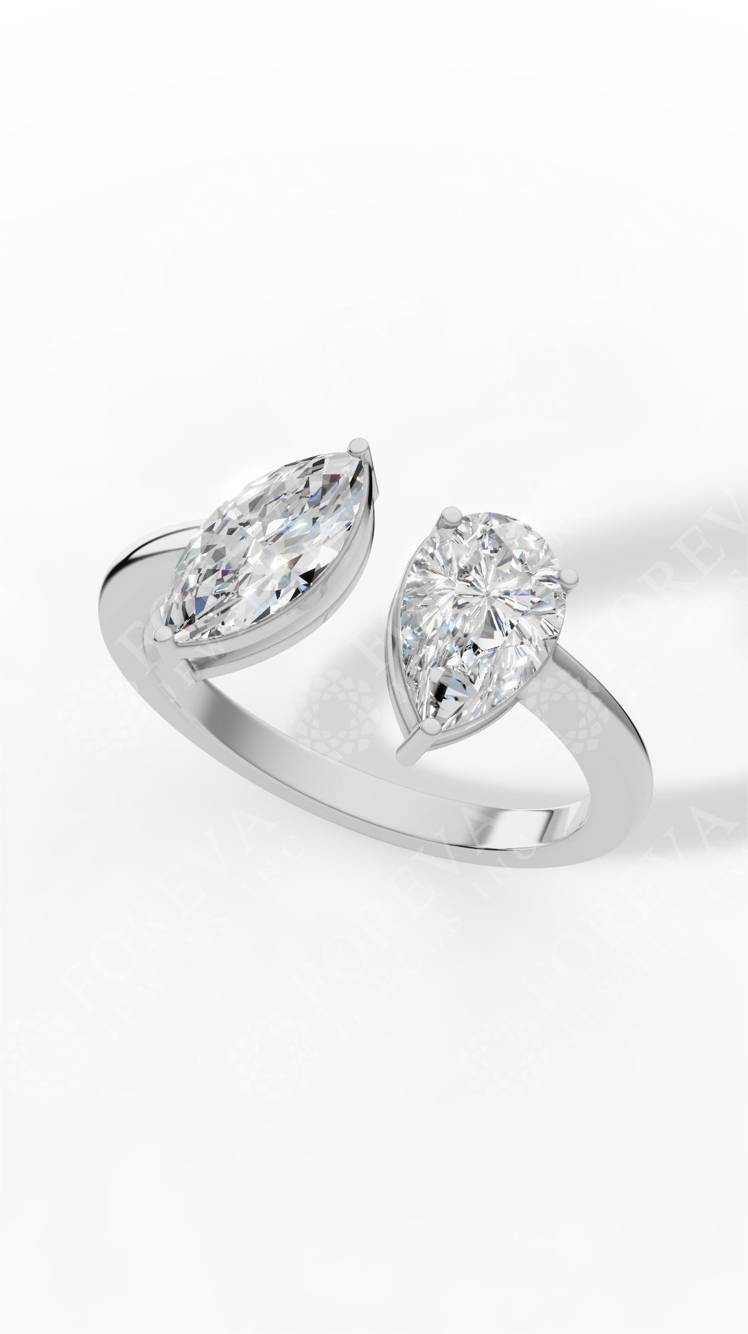 Toi-Et-Moi In Pear & Marquise Cut Two Stone Ring 18K White Gold 1.7 CTW