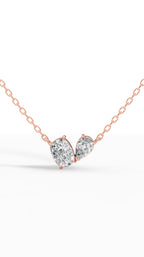 Toi Et Moi Necklace With Cushion And Pear Cut Lab Grown Diamond With Chain 14k rose gold