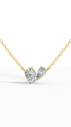 Toi Et Moi Necklace With Cushion And Pear Cut Lab Grown Diamond With Chain 14k yellow gold