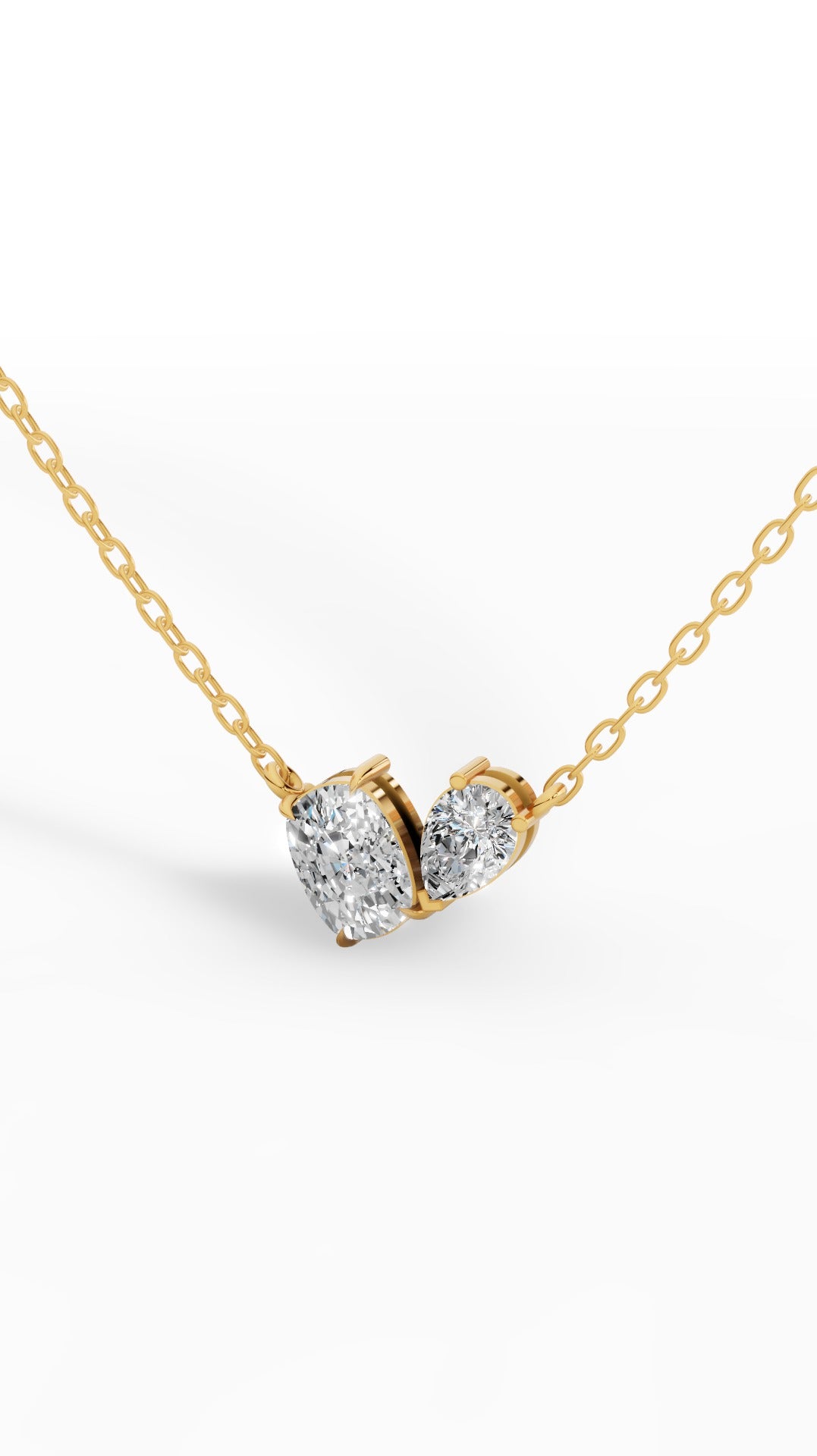 Toi Et Moi Necklace With Cushion And Pear Cut Lab Grown Diamond With Chain 18k yellow gold