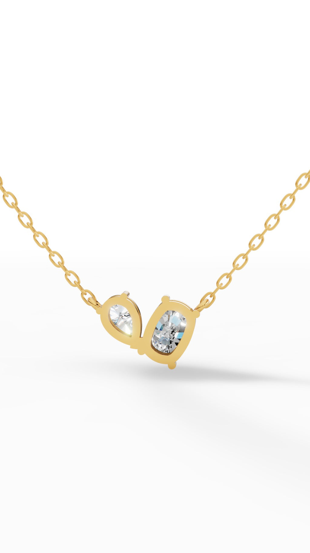 Toi Et Moi Necklace With Cushion And Pear Cut With Chain 10K Yellow Gold 1.3 CTW