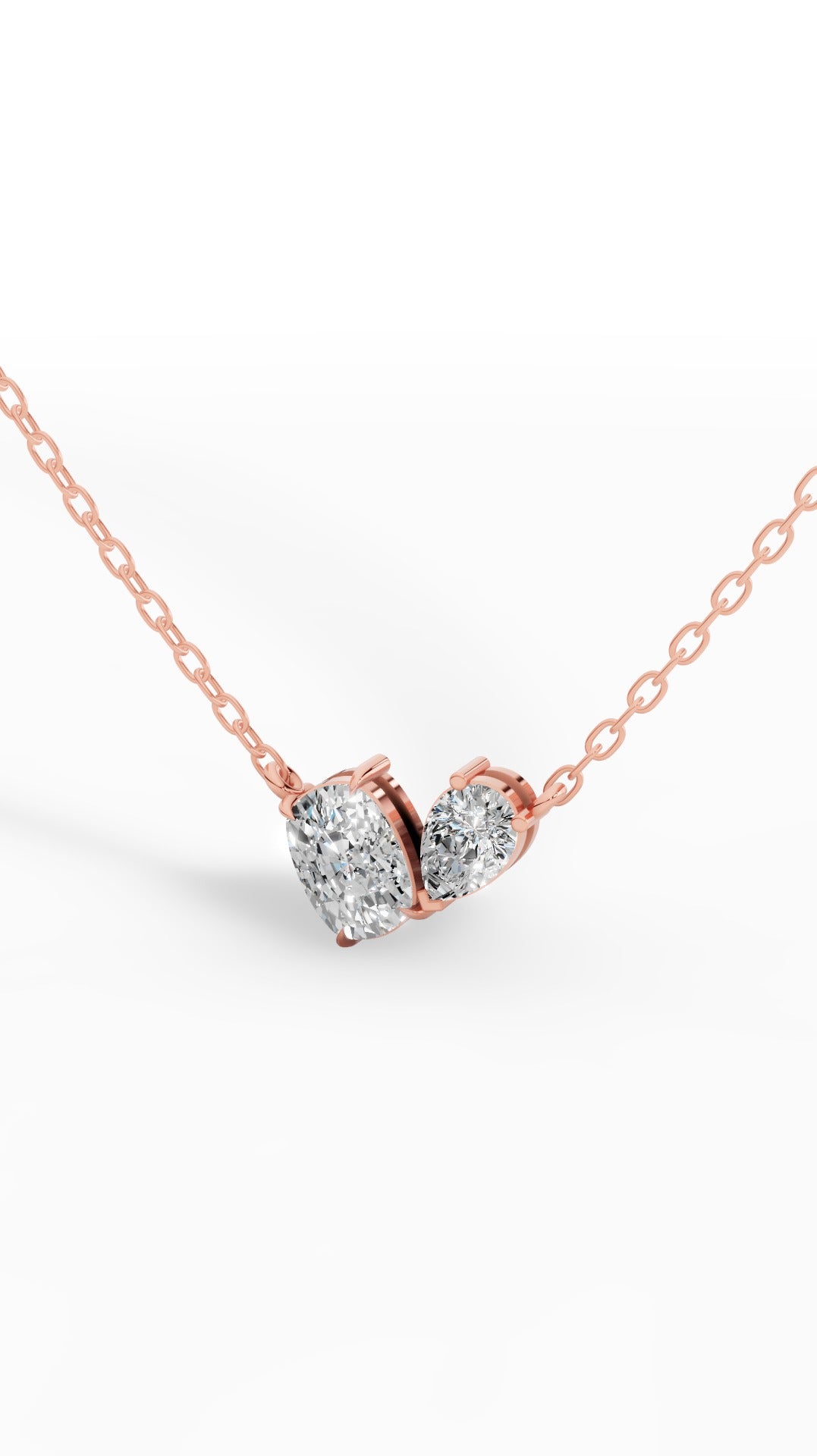 Toi Et Moi Necklace With Cushion And Pear Cut With Chain 14K Rose Gold 1.3 CTW