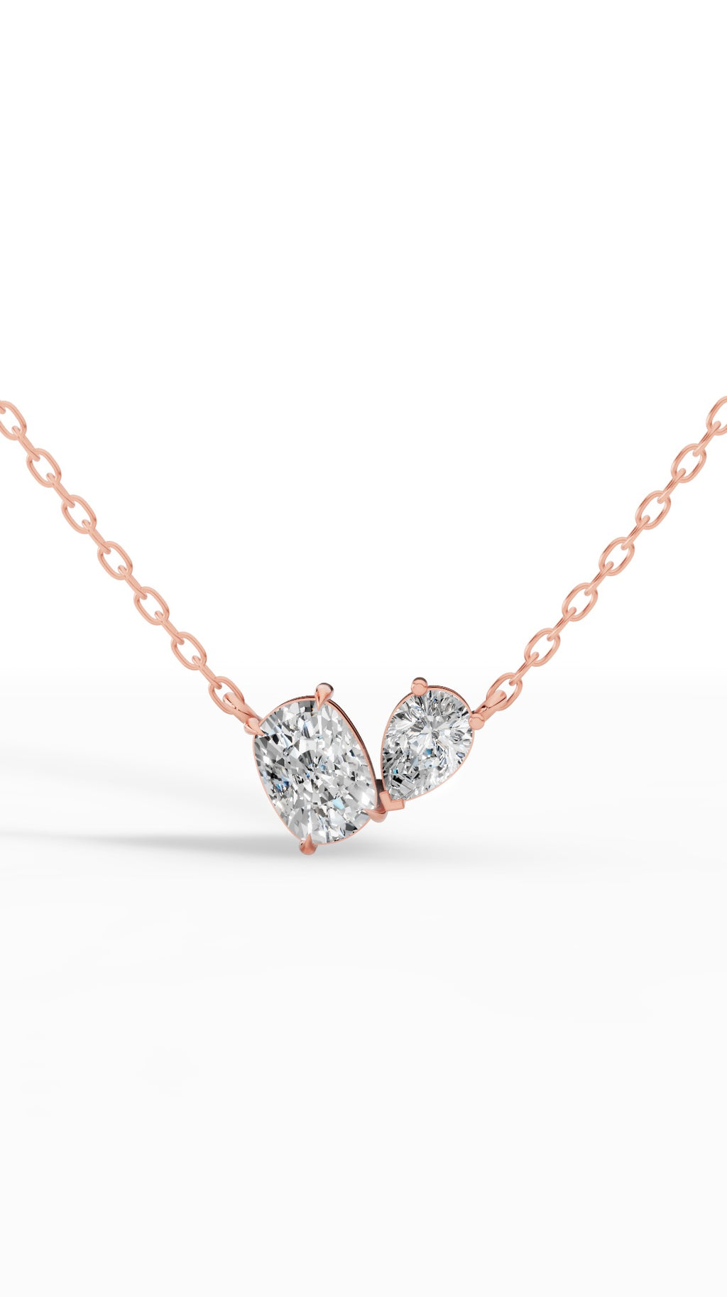 Toi Et Moi Necklace With Cushion And Pear Cut With Chain 14K Rose Gold 1.3 CTW