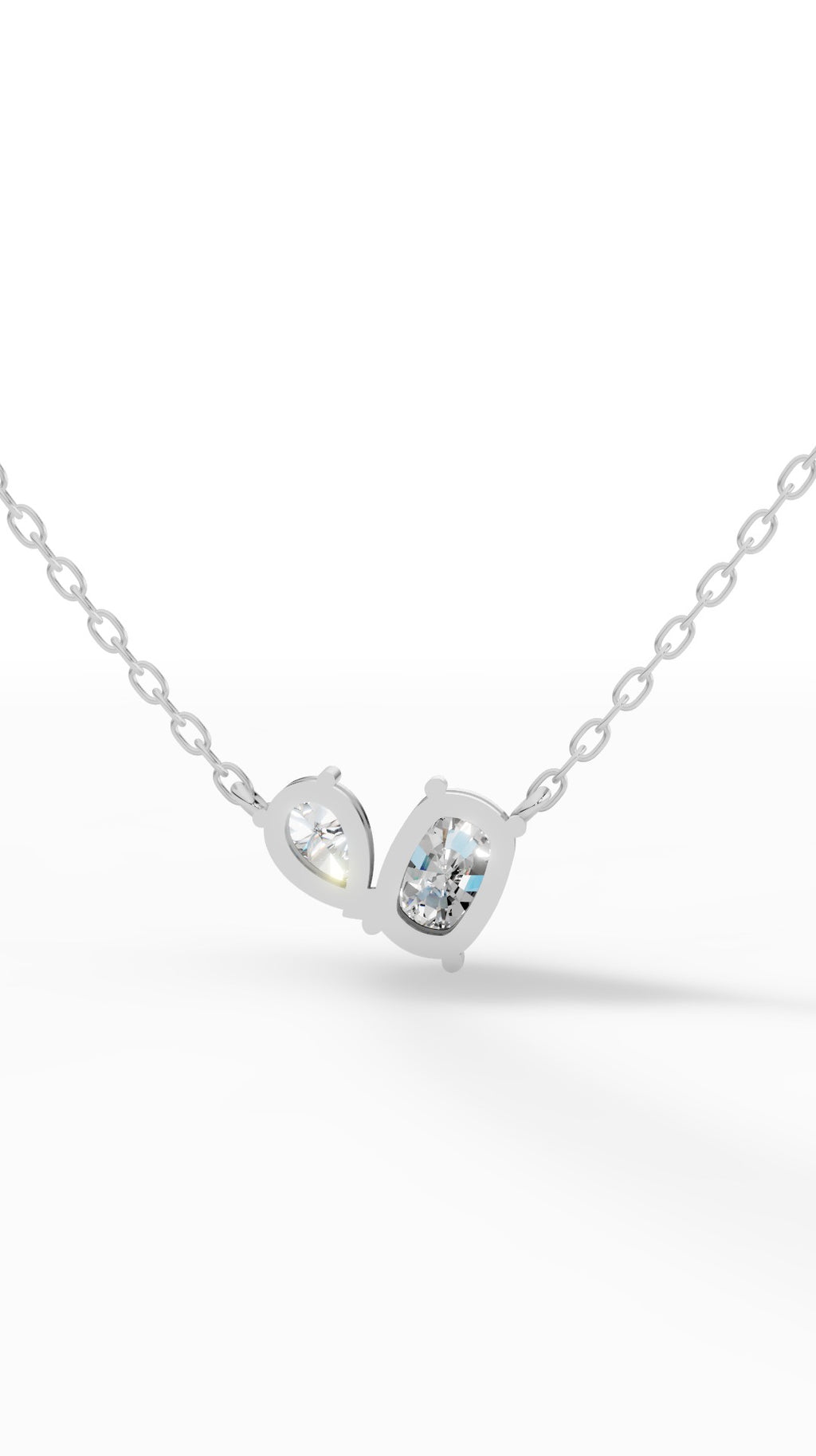 Toi Et Moi Necklace With Cushion And Pear Cut With Chain 14K White Gold 1.3 CTW