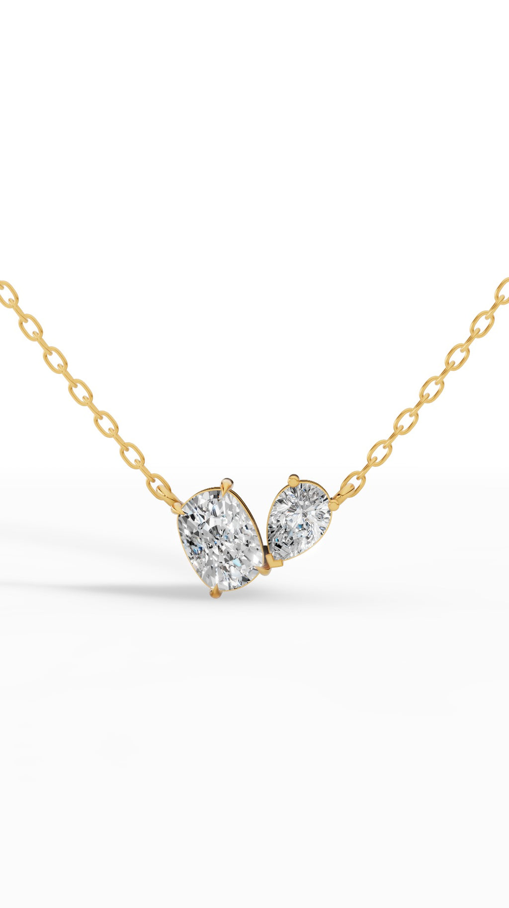 Toi Et Moi Necklace With Cushion And Pear Cut With Chain 14K Yellow Gold 1.3 CTW