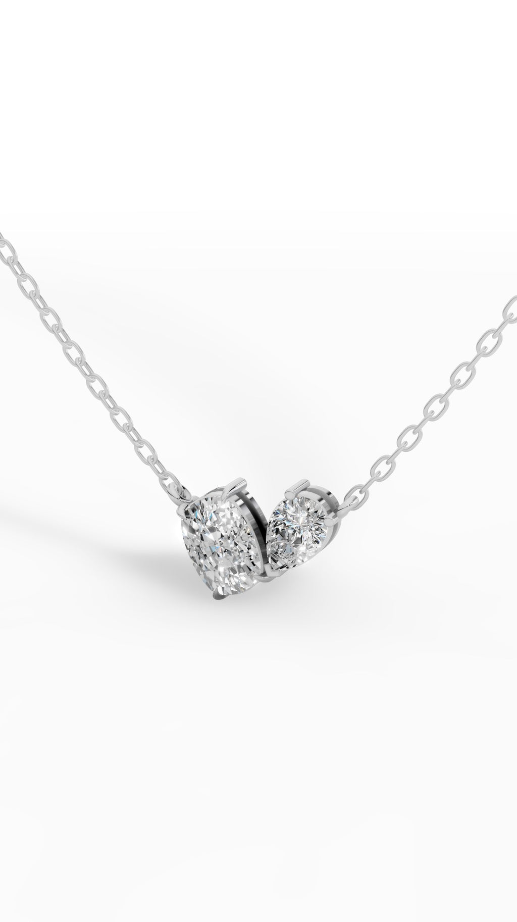 Toi Et Moi Necklace With Cushion And Pear Cut With Chain 18K White Gold 1.3 CTW