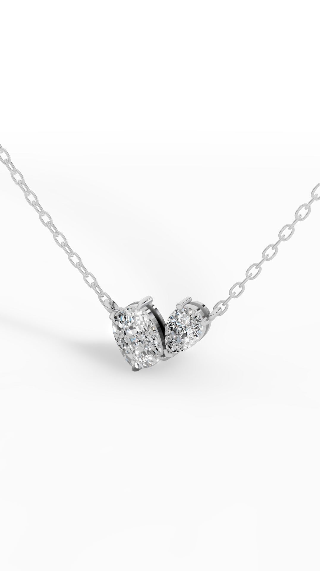 Toi Et Moi Necklace With Cushion And Pear Cut With Chain 18K White Gold 1.3 CTW
