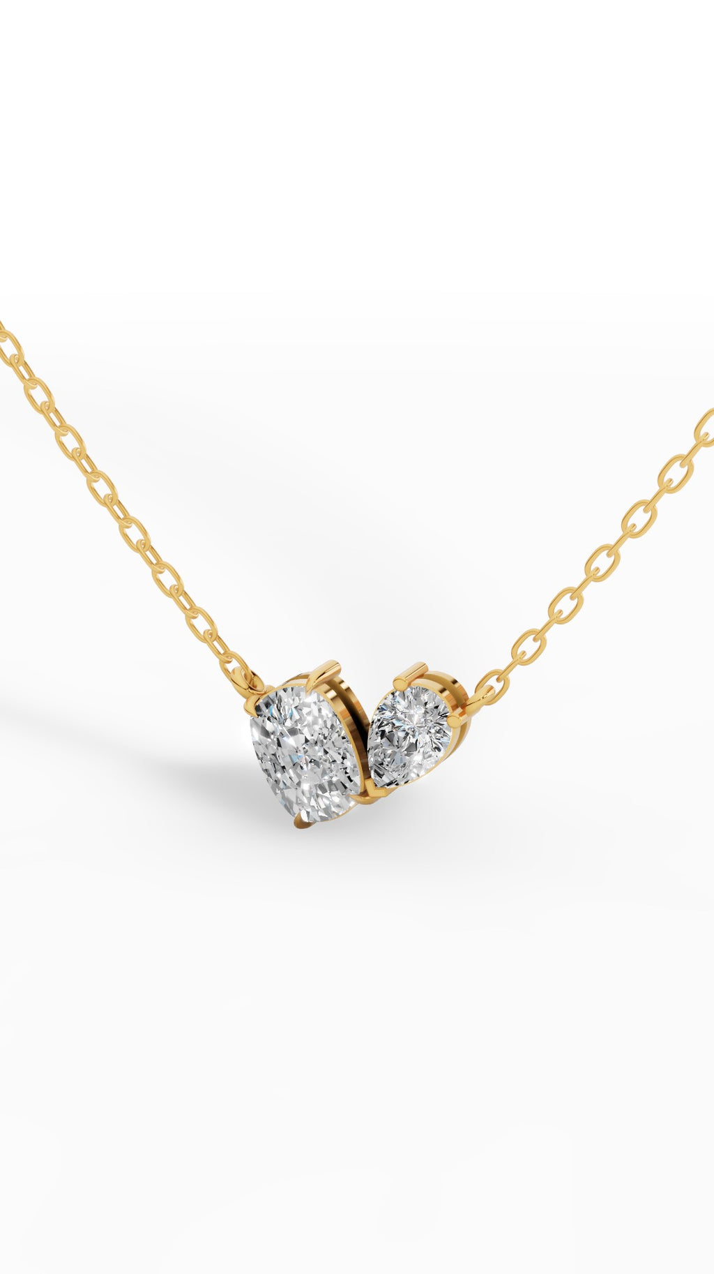 Toi Et Moi Necklace With Cushion And Pear Cut With Chain 18K Yellow Gold 1.3 CTW