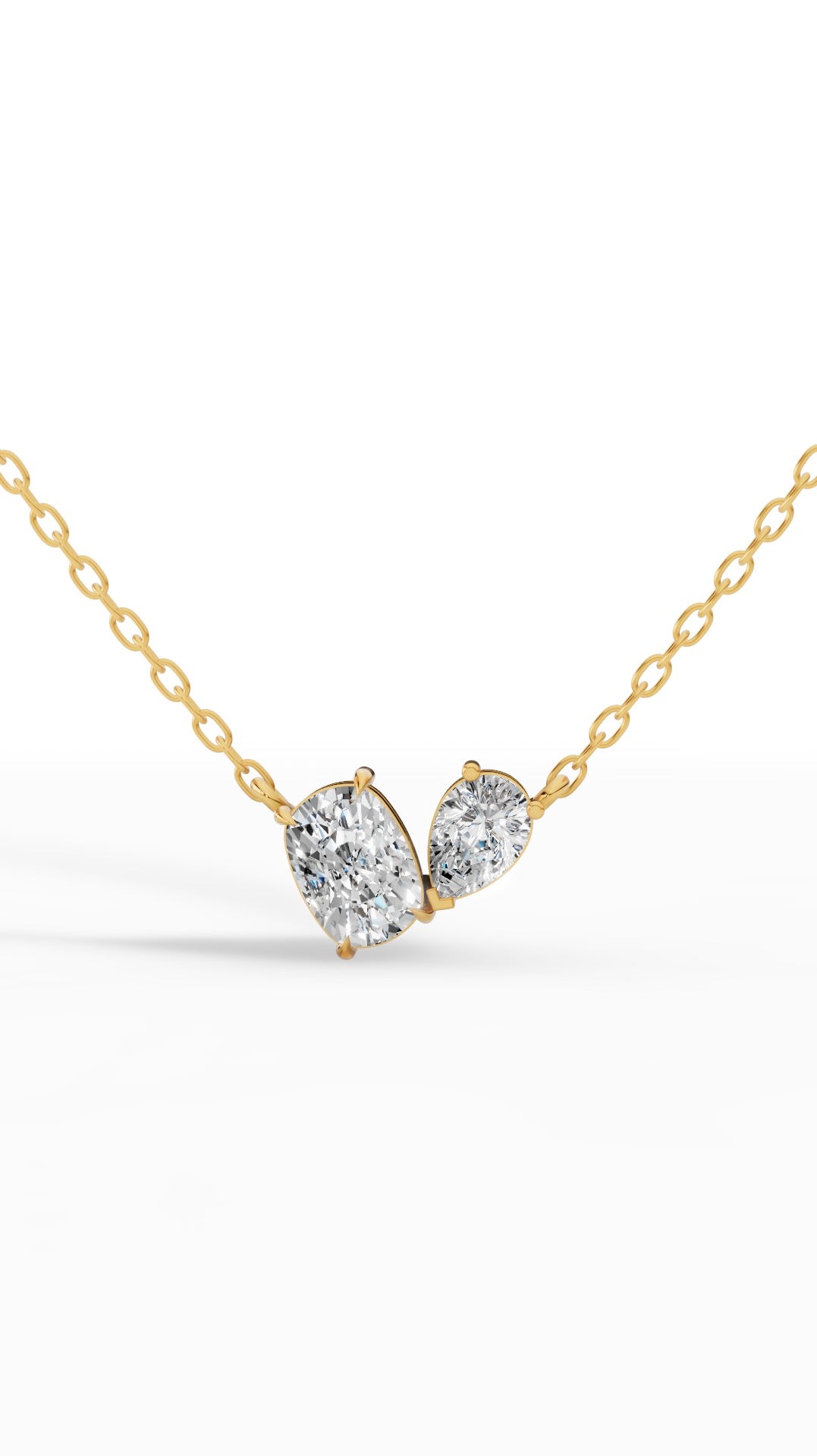 Toi Et Moi Necklace With Cushion And Pear Cut With Chain 18K Yellow Gold 1.3 CTW