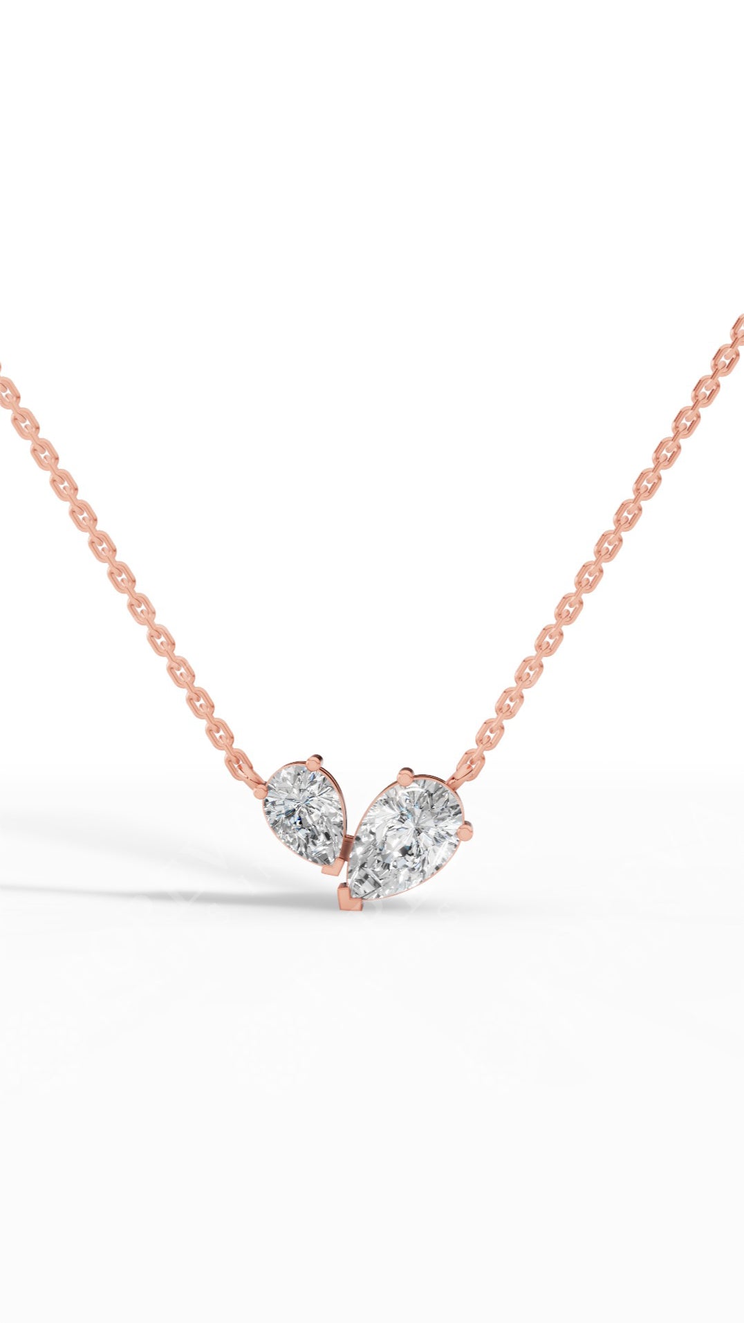 Toi Et Moi Necklace With Pear Cut With Chain 10K Rose Gold 1.3 CTW