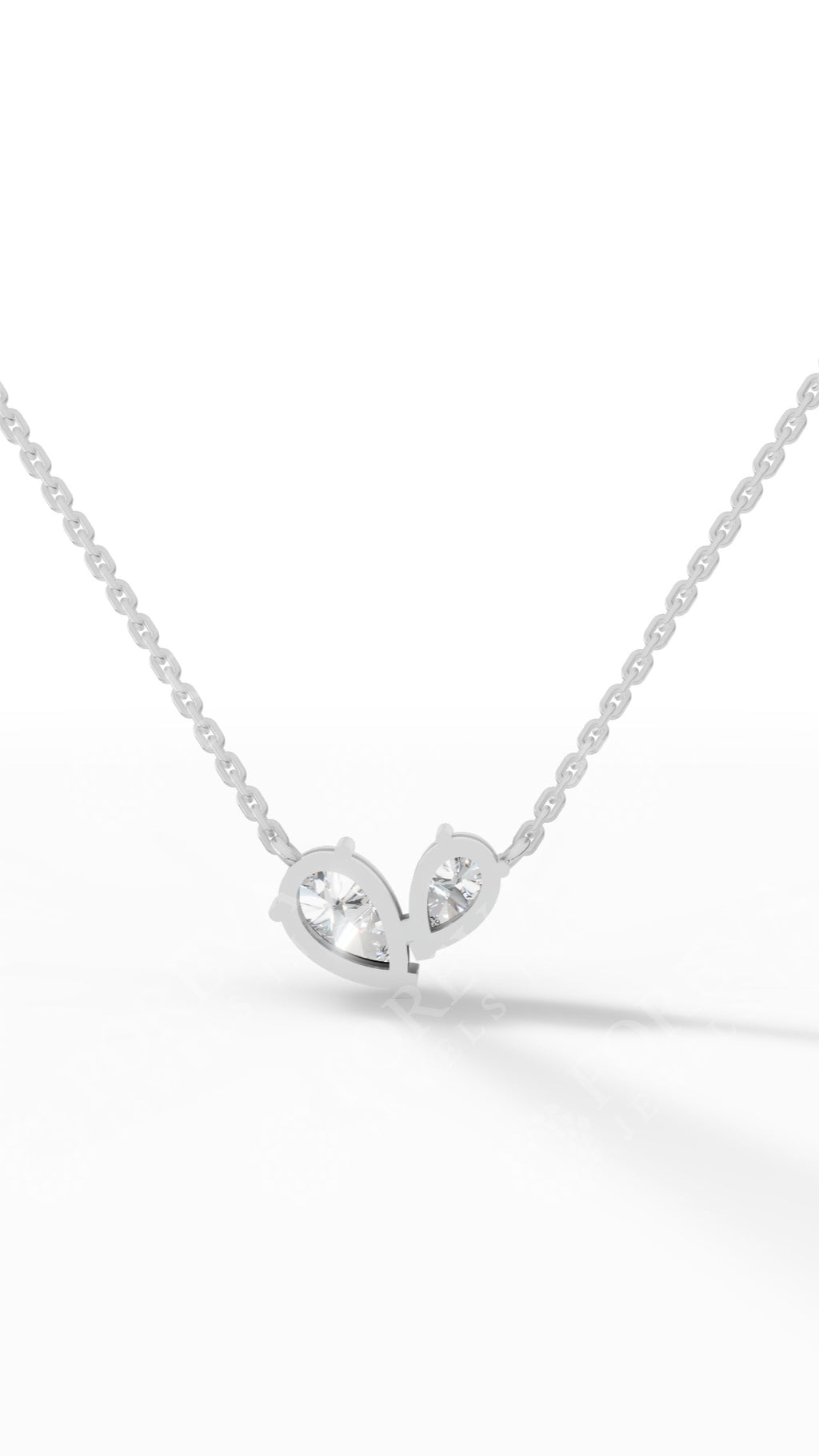 Toi Et Moi Necklace With Pear Cut With Chain 10K White Gold 1.3 CTW