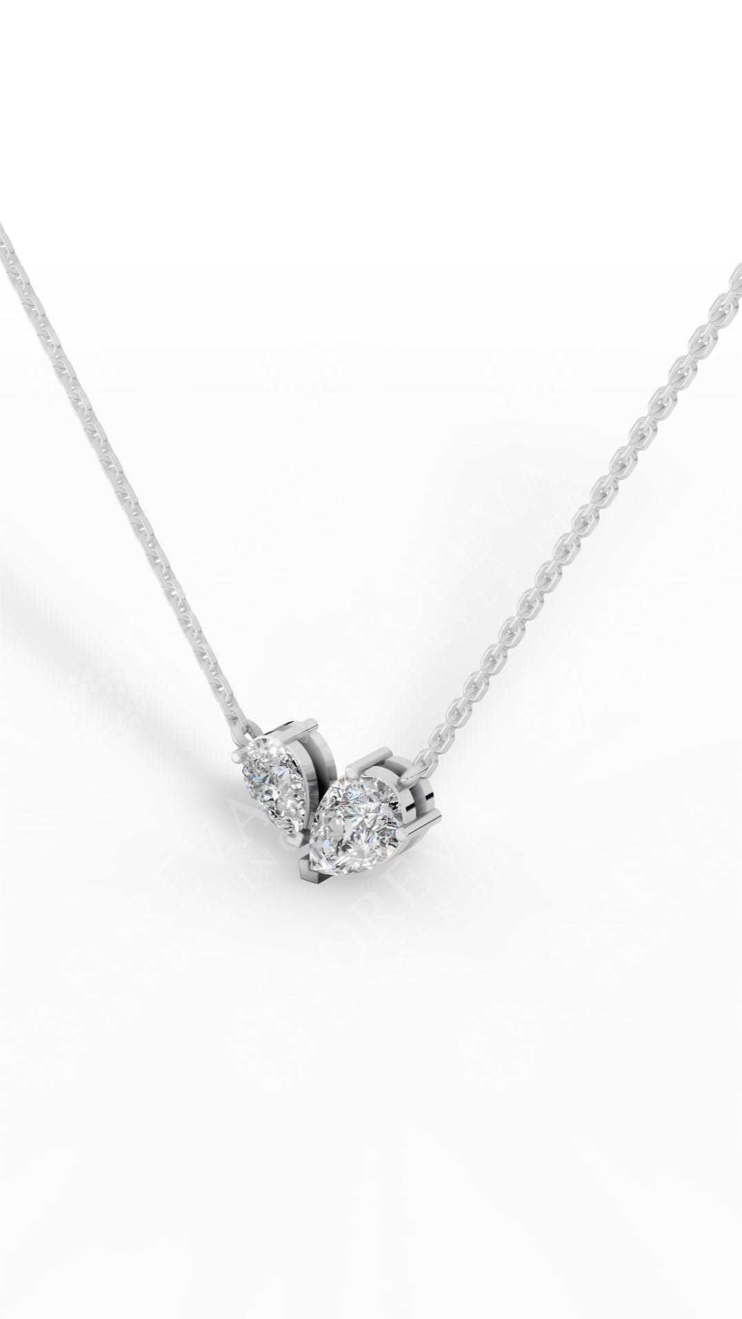 Toi Et Moi Necklace With Pear Cut With Chain 10K White Gold 1.3 CTW