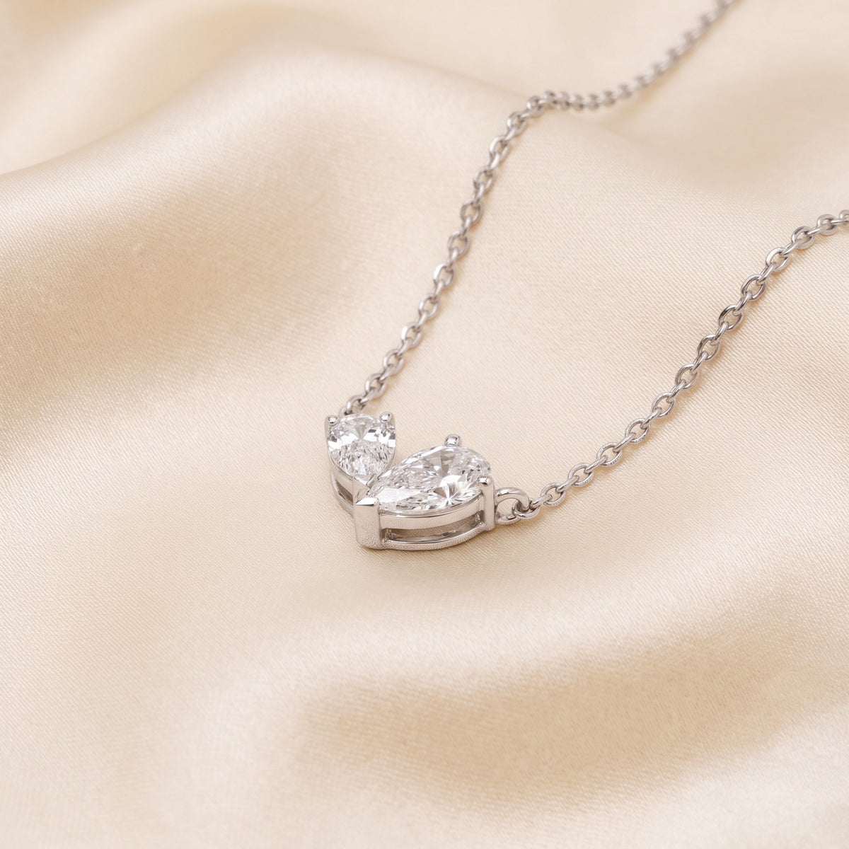 Toi Et Moi Necklace With Pear Cut With Chain 10K White Gold 1 CTW