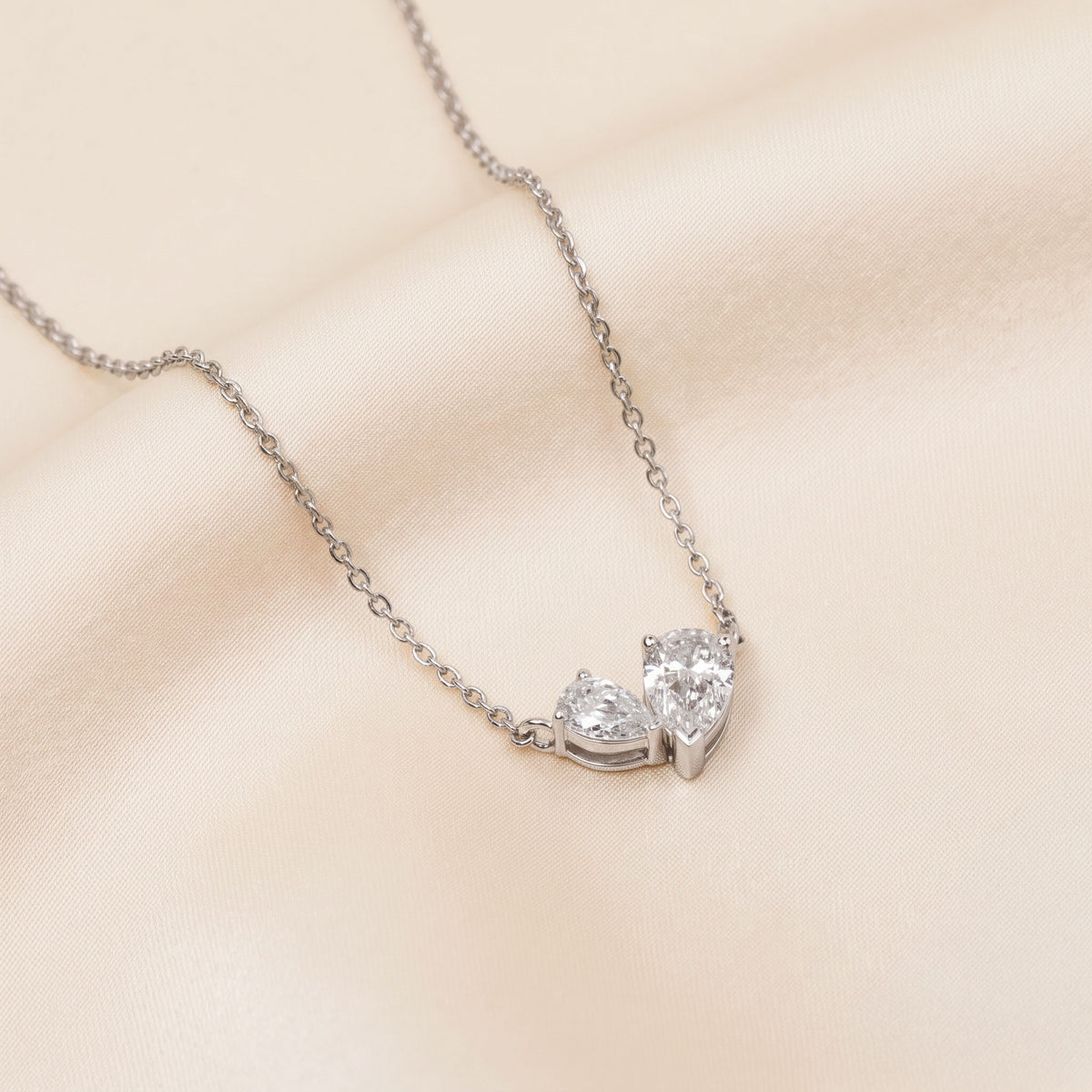 Toi Et Moi Necklace With Pear Cut With Chain 10K White Gold 1 CTW