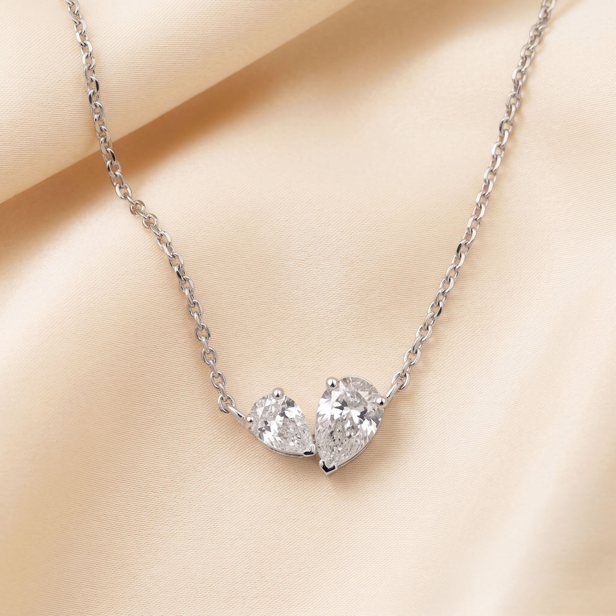 Toi Et Moi Necklace With Pear Cut With Chain 10K White Gold 1 CTW