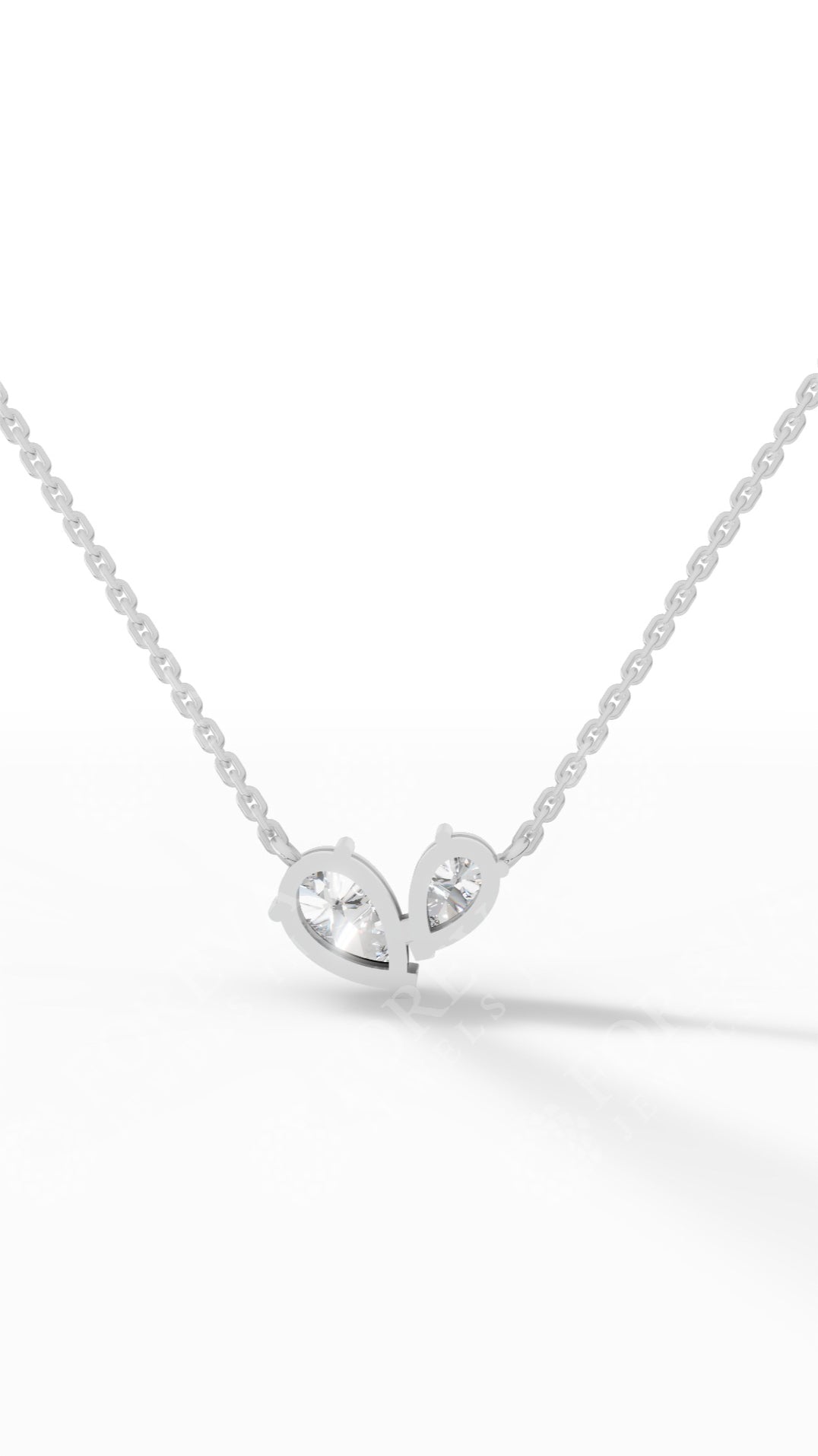 Toi Et Moi Necklace With Pear Cut With Chain 14K White Gold 1.3 CTW
