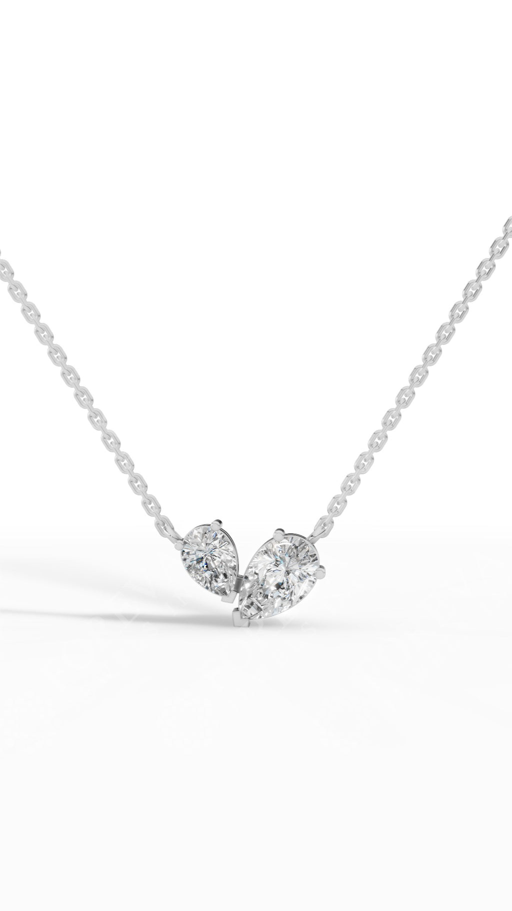 Toi Et Moi Necklace With Pear Cut With Chain 14K White Gold 1.3 CTW