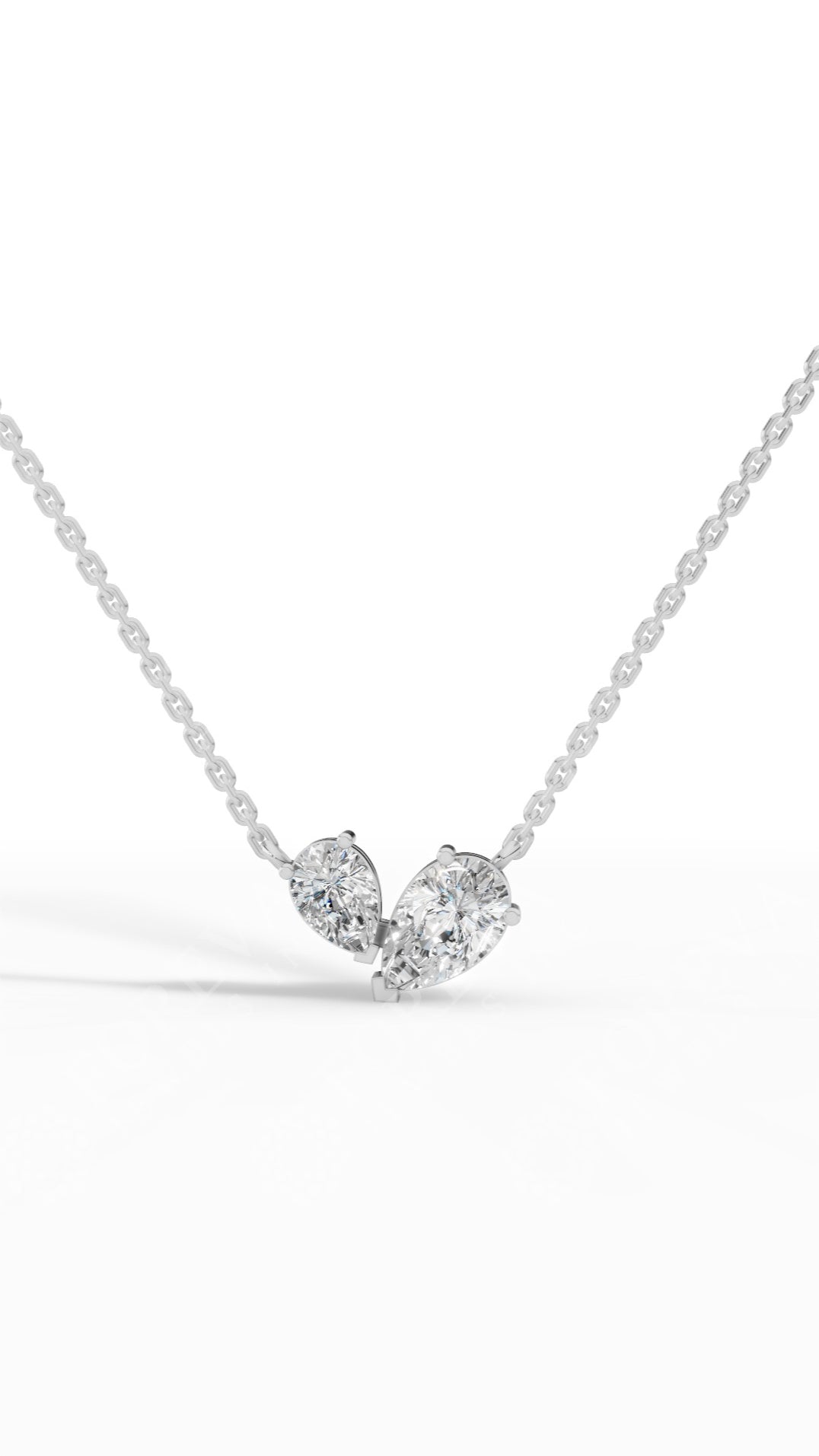 Toi Et Moi Necklace With Pear Cut With Chain 14K White Gold 1.3 CTW