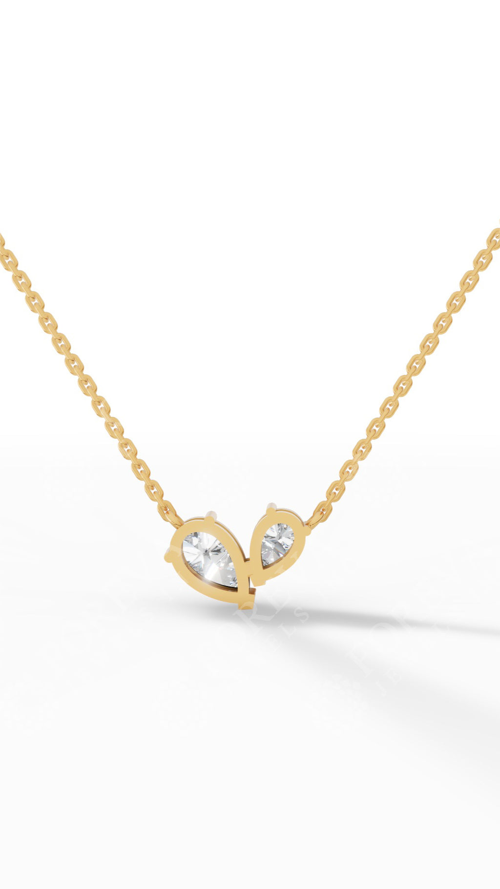 Toi Et Moi Necklace With Pear Cut With Chain 14K Yellow Gold 1.3 CTW