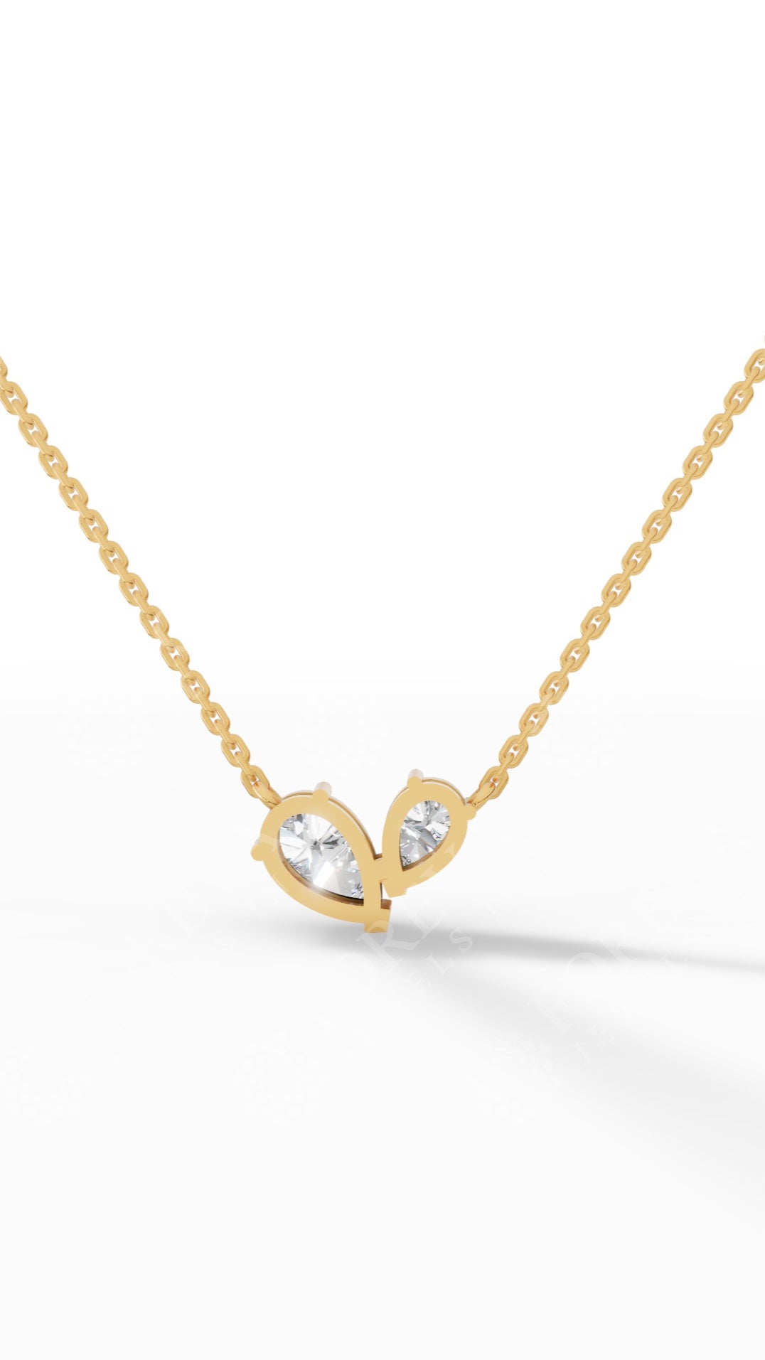 Toi Et Moi Necklace With Pear Cut With Chain 14K Yellow Gold 1.3 CTW