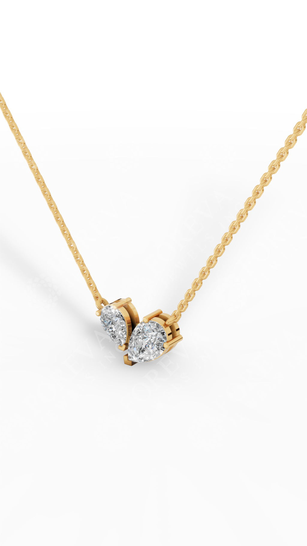 Toi Et Moi Necklace With Pear Cut With Chain 14K Yellow Gold 1.3 CTW