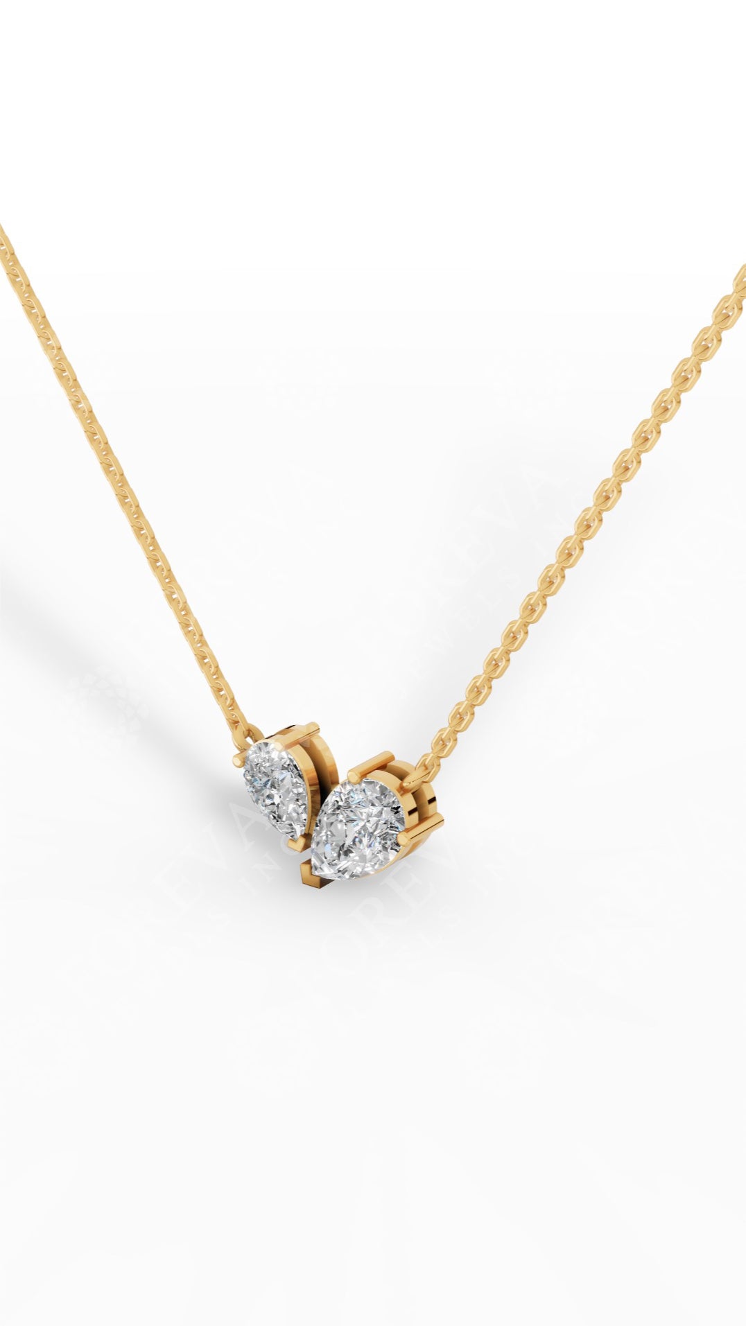 Toi Et Moi Necklace With Pear Cut With Chain 14K Yellow Gold 1.3 CTW