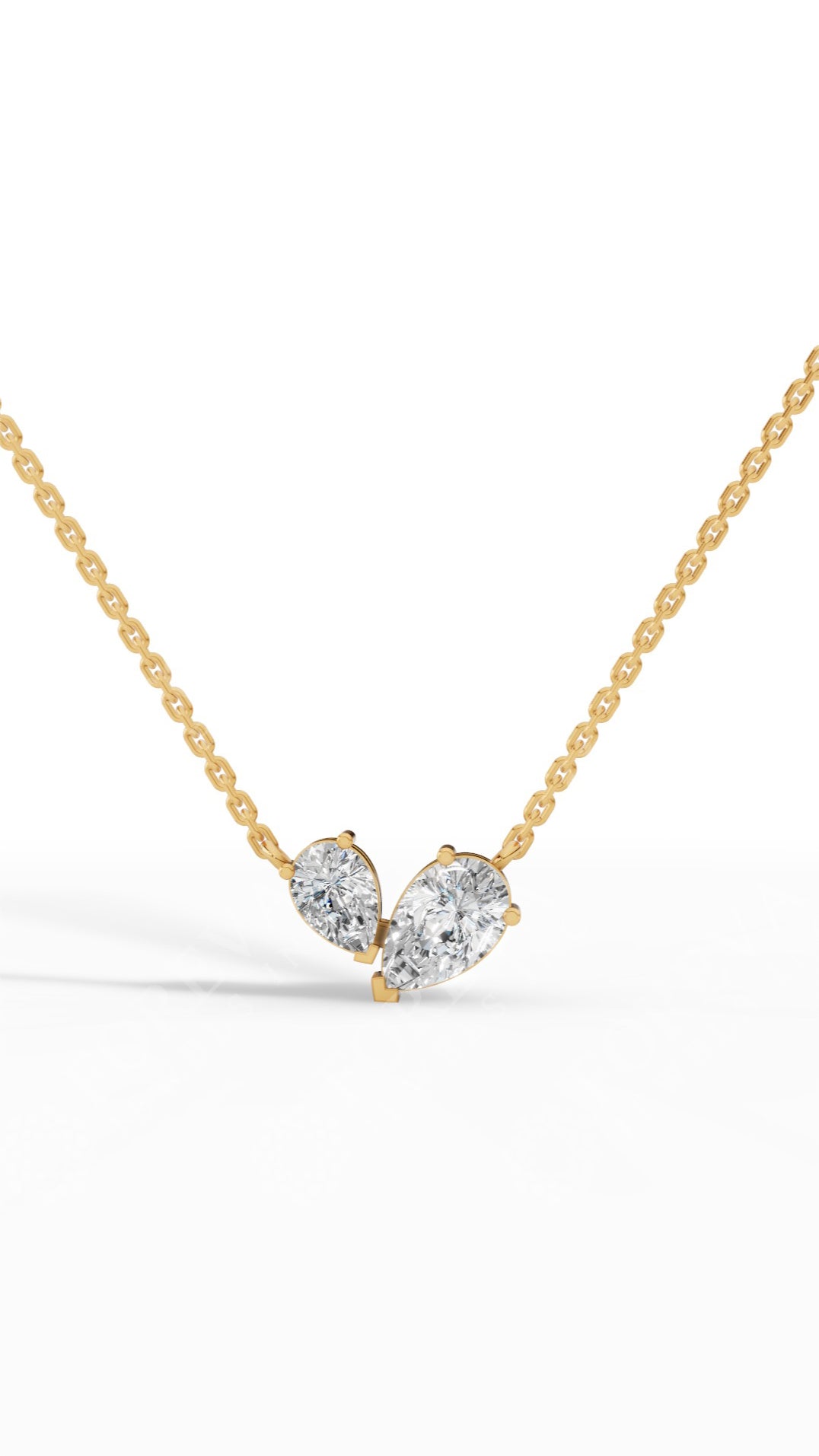 Toi Et Moi Necklace With Pear Cut With Chain 14K Yellow Gold 1.3 CTW