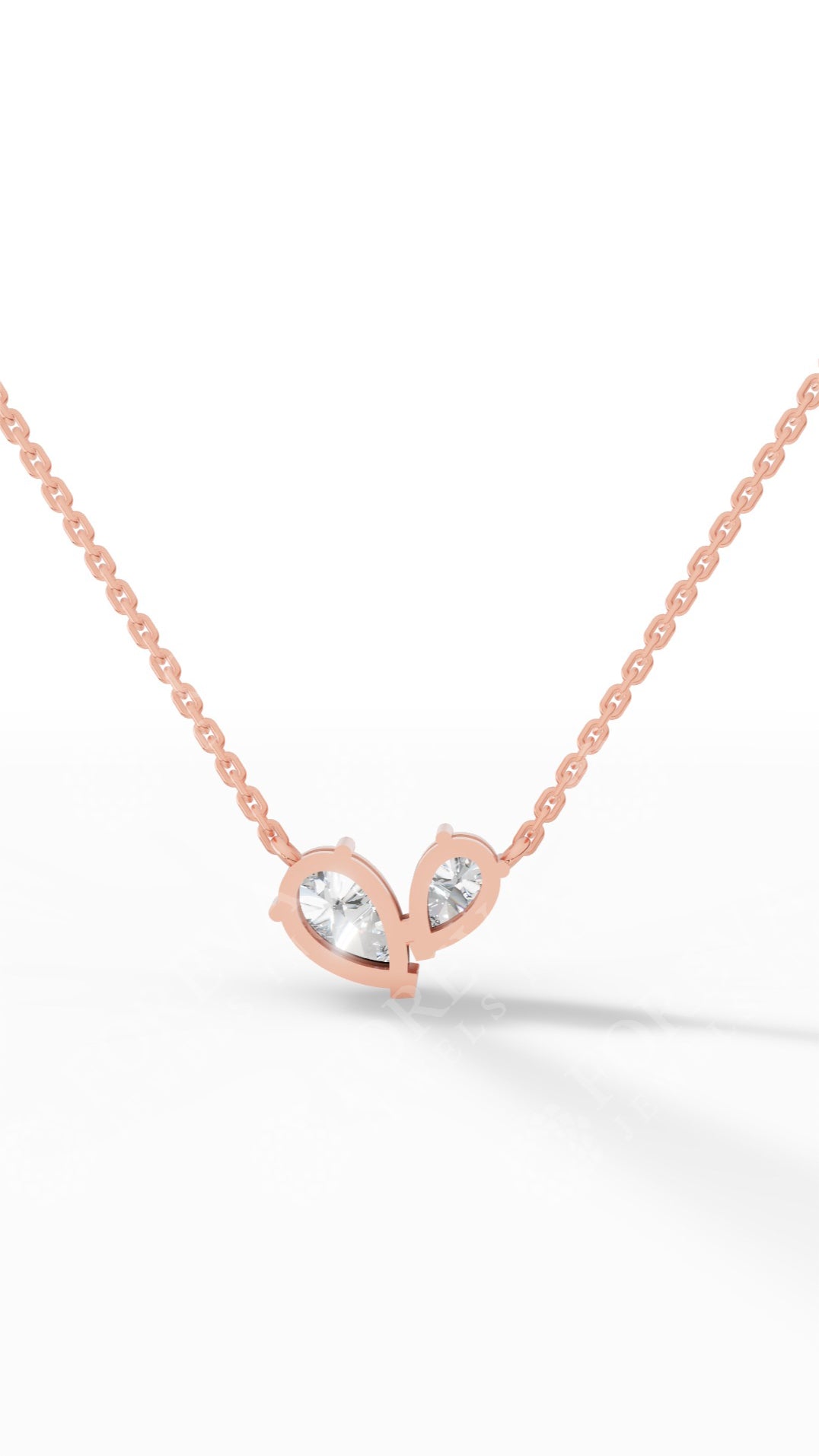 Toi Et Moi Necklace With Pear Cut With Chain 18K Rose Gold 1.3 CTW