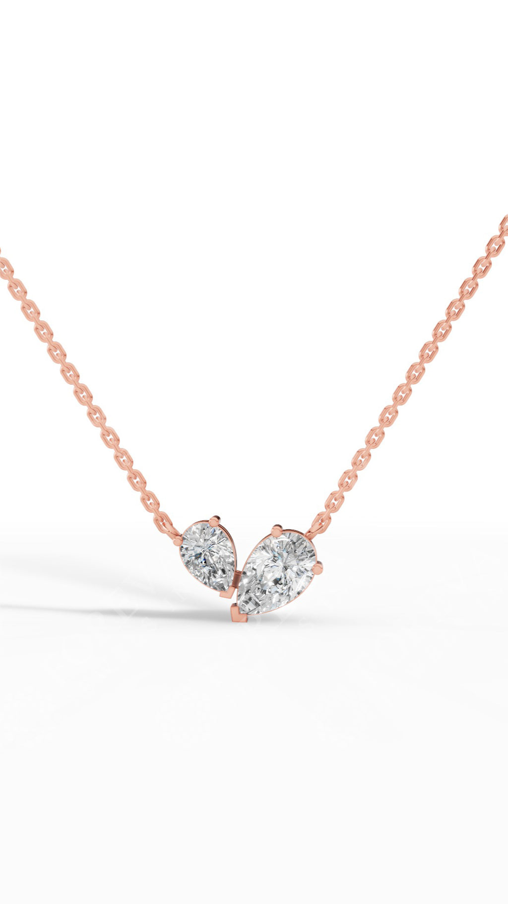 Toi Et Moi Necklace With Pear Cut With Chain 18K Rose Gold 1.3 CTW