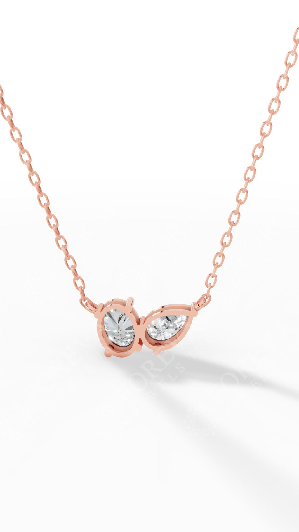 Toi Et Moi Oval And Pear Cut Necklace With Chain 14K Rose Gold 1.5 CTW