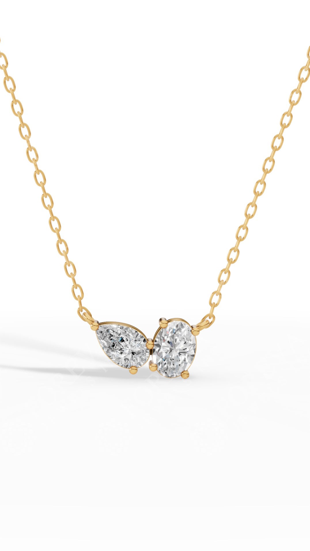 Toi Et Moi Oval And Pear Cut Necklace With Chain 14K Yellow Gold 1.5 CTW