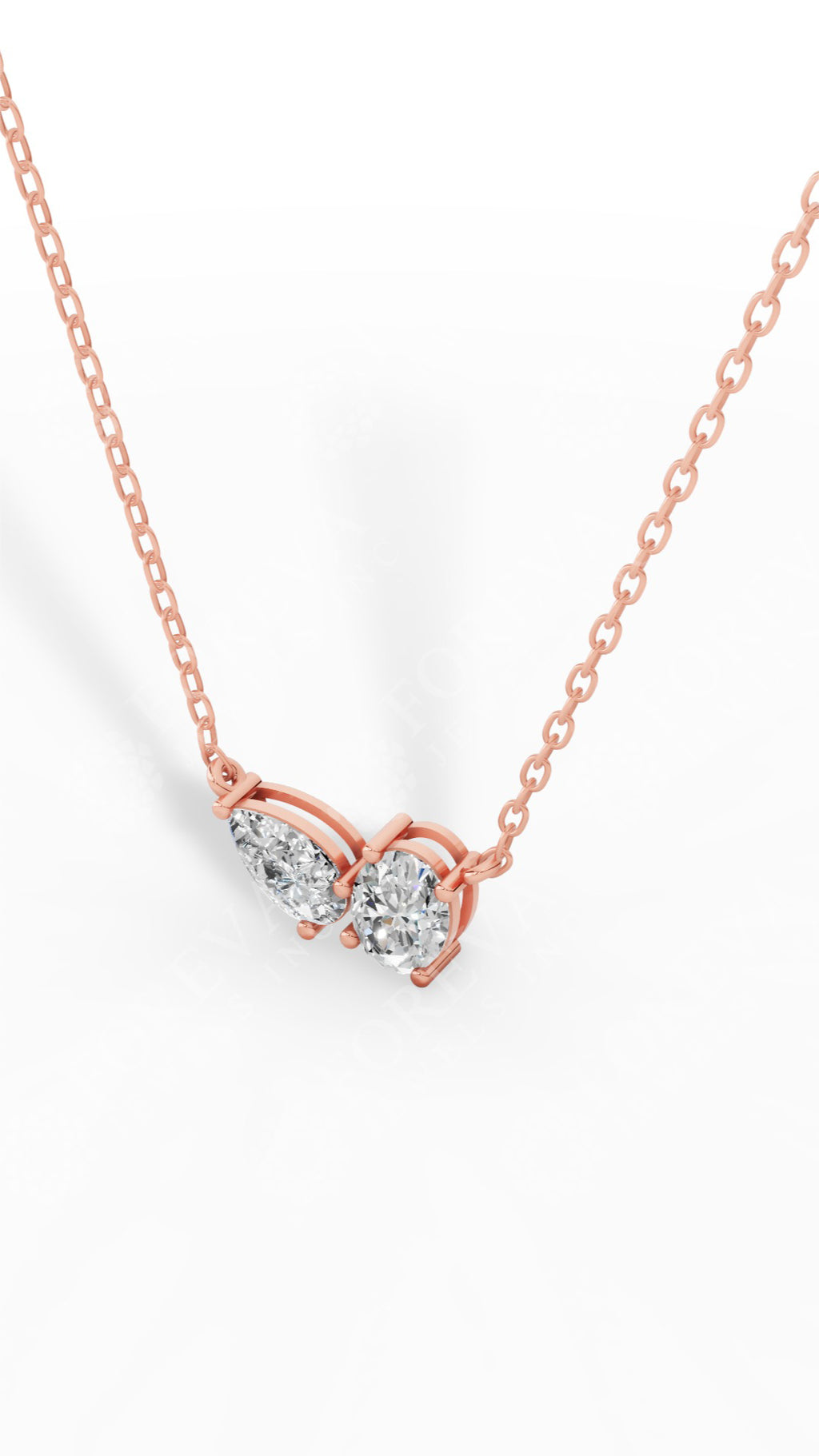 Toi Et Moi Oval And Pear Cut Necklace With Chain 18K Rose Gold 1.5 CTW