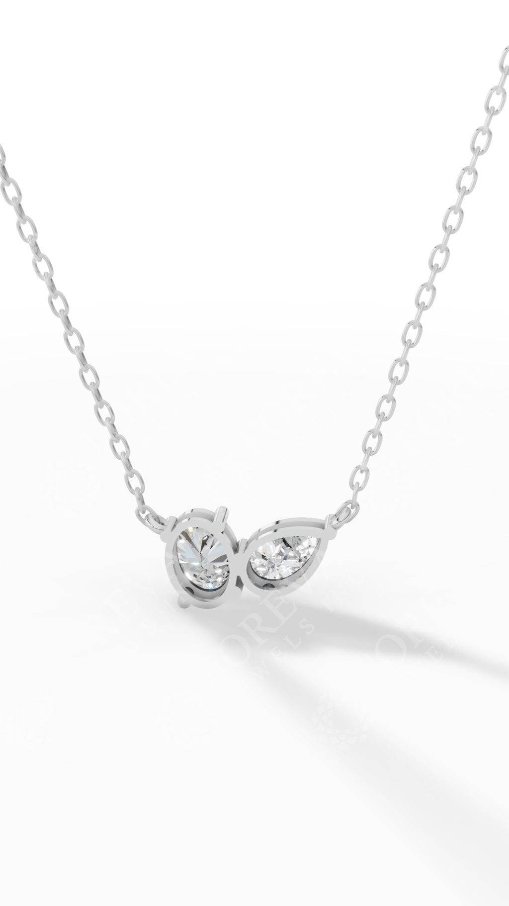 Toi Et Moi Oval And Pear Cut Necklace With Chain 18K White Gold 1.5 CTW