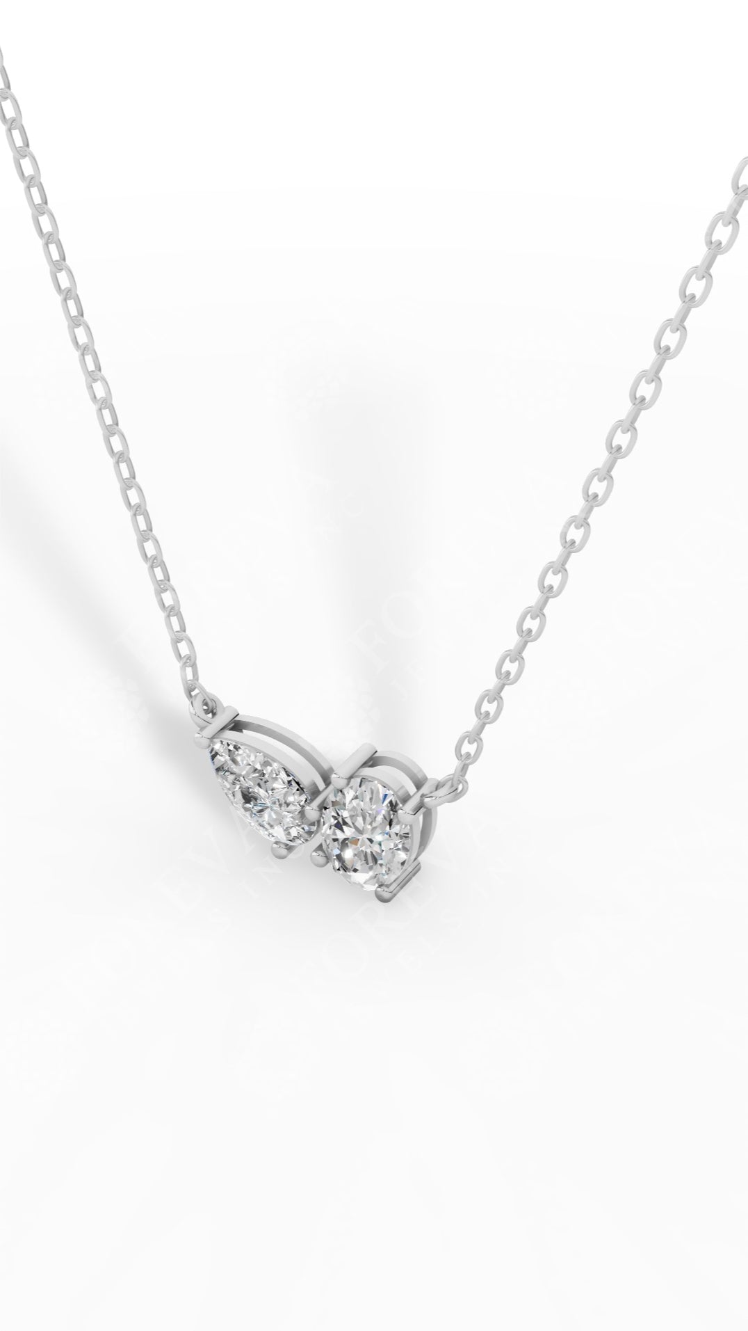 Toi Et Moi Oval And Pear Cut Necklace With Chain 18K White Gold 1.5 CTW