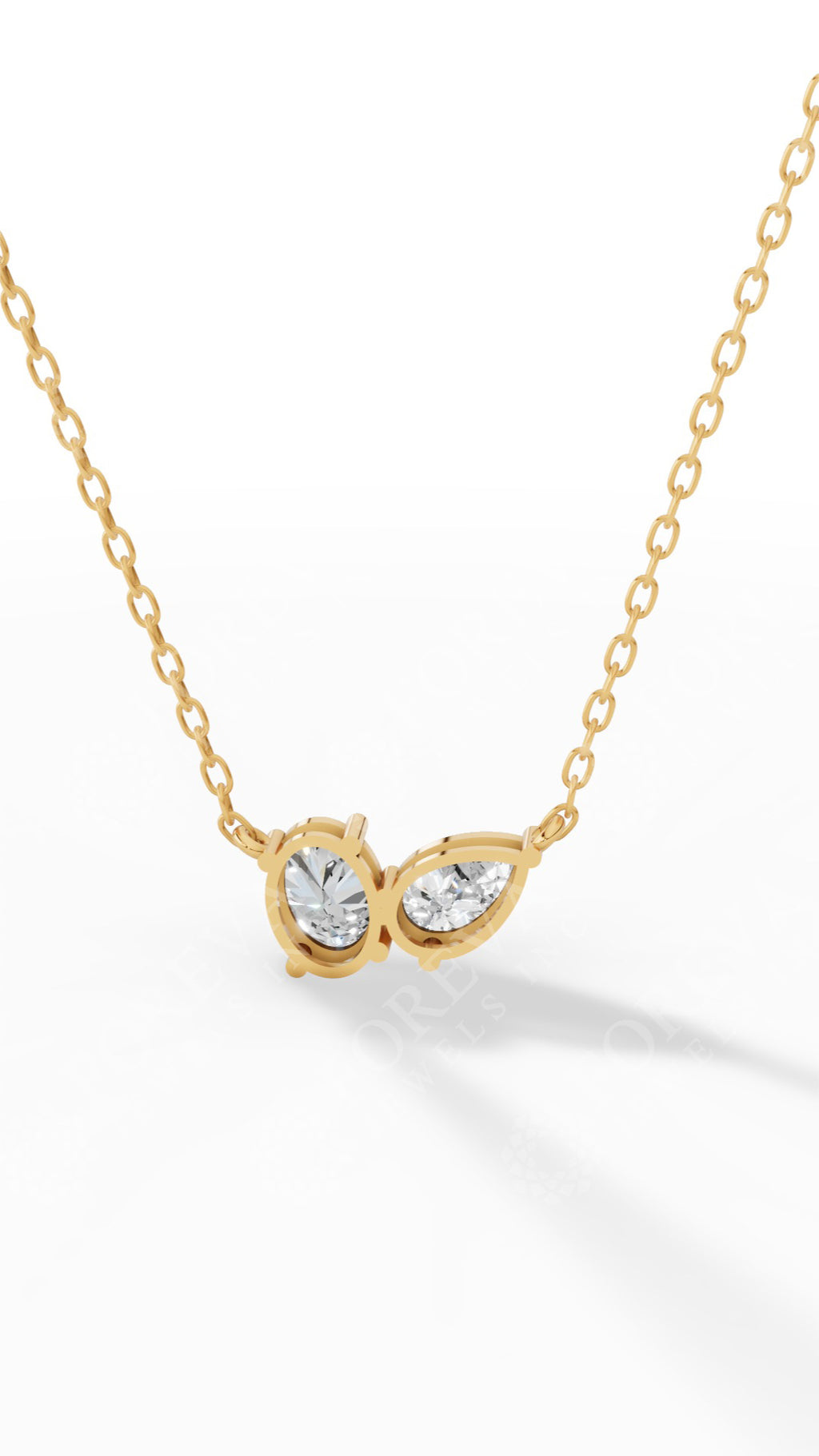 Toi Et Moi Oval And Pear Cut Necklace With Chain 18K Yellow Gold 1.5 CTW