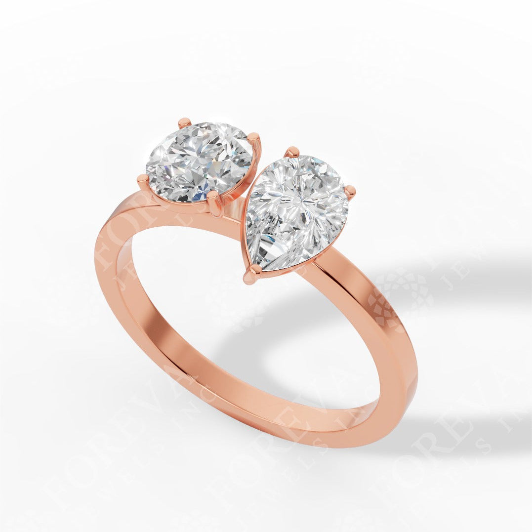 Toi Et Moi Pear And Round Cut Lab Grown Diamond Ring 18k rose gold