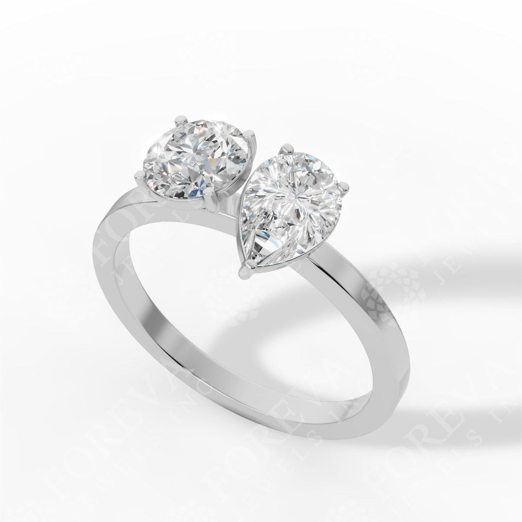 Toi Et Moi Pear And Round Cut Lab Grown Diamond Ring 18k white gold