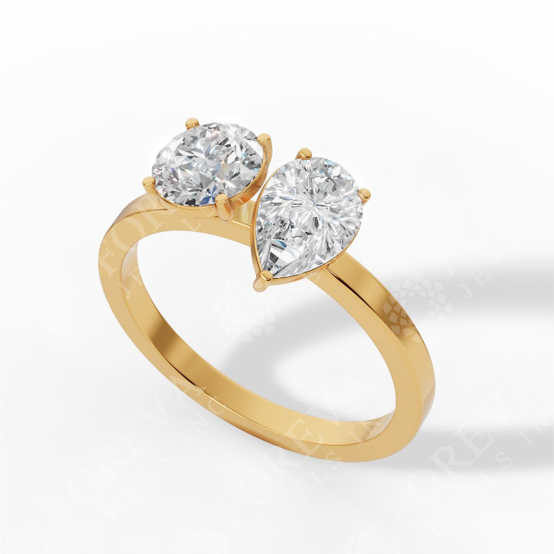 Toi Et Moi Pear And Round Cut Lab Grown Diamond Ring 18k yellow gold