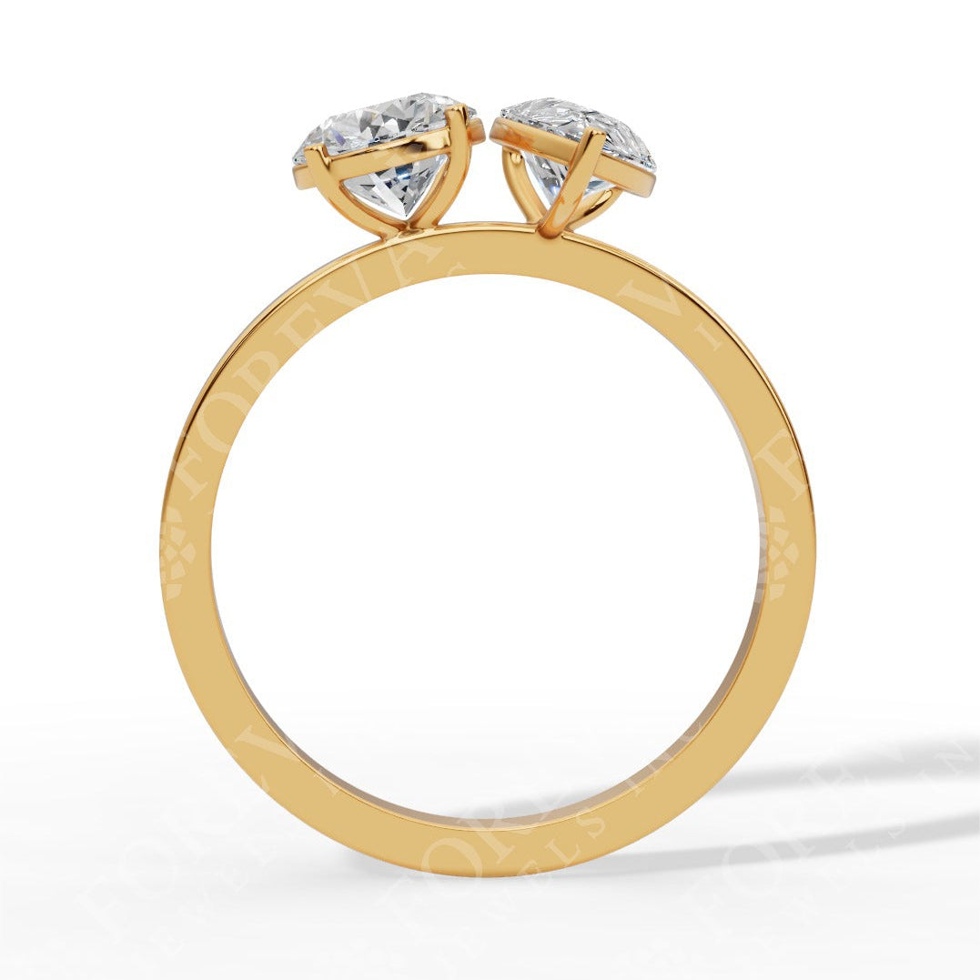 Toi Et Moi Pear And Round Cut Lab Grown Diamond Ring yellow gold side