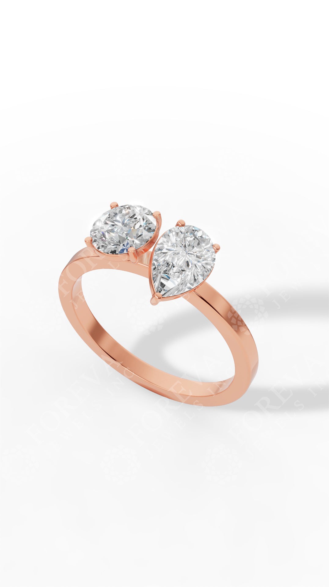 Toi Et Moi Pear And Round Cut Ring 10K Rose Gold 1.65 CTW
