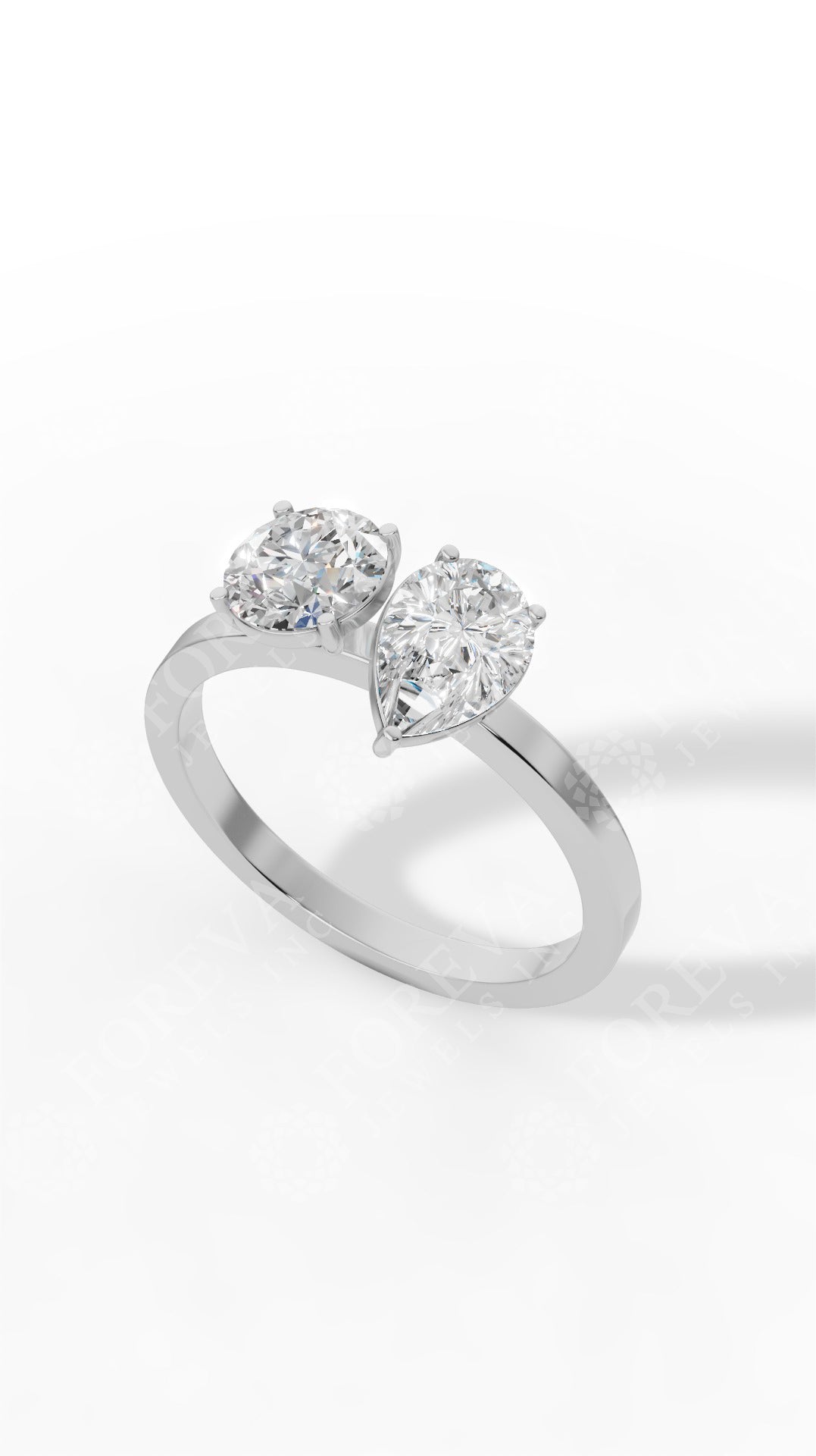 Toi Et Moi Pear And Round Cut Ring 925 Sterling Silver 1.65 CTW