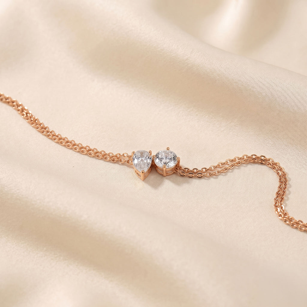 Toi Et Moi Pear & Round Cut Delicate Double-Chain Bracelet Lab Grown Diamonds 14K Rose Gold 1 CTW