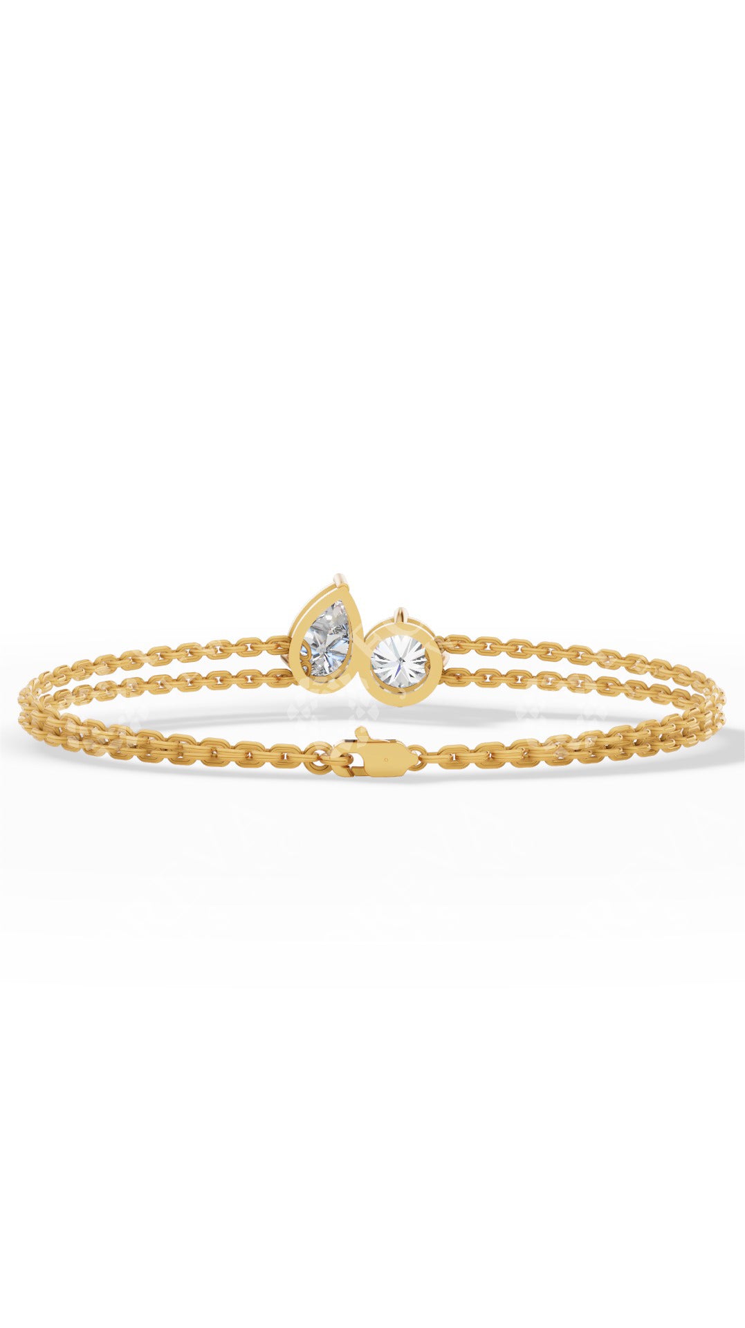 Toi Et Moi Pear & Round Cut Delicate Double-Strand Bracelet Lab Grown Diamonds 10K Yellow Gold 1 CTW